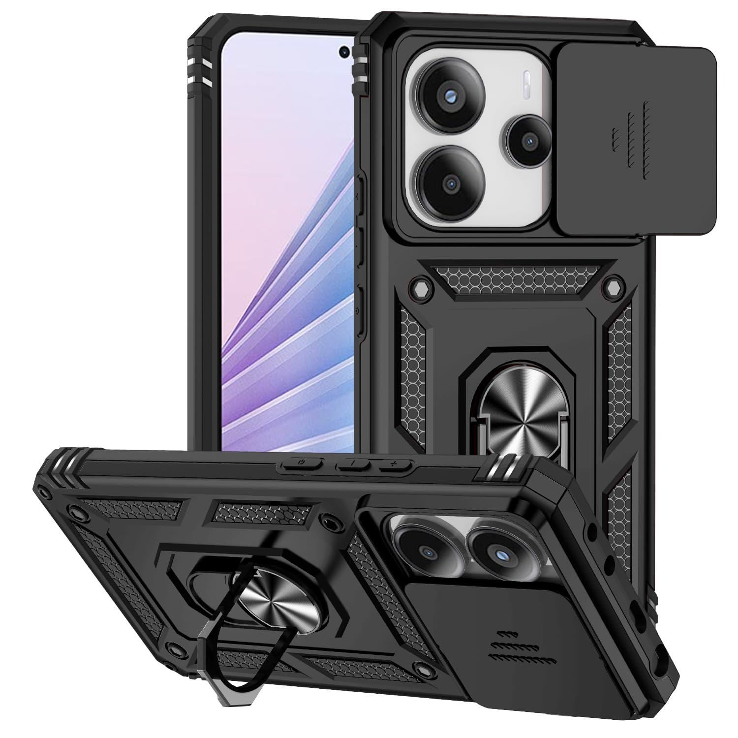 Coque Xiaomi Redmi Note 14 4G (version Européenne) - Support Rotatif 360°, Protection Militaire - Noir