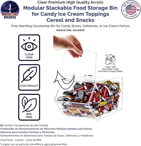 Vista 42 de Marketing Holders Contenedores apilables para dulces, 3 unidades, pequeños, medianos y grandes, con tapa con bisagras para aderezos de helado