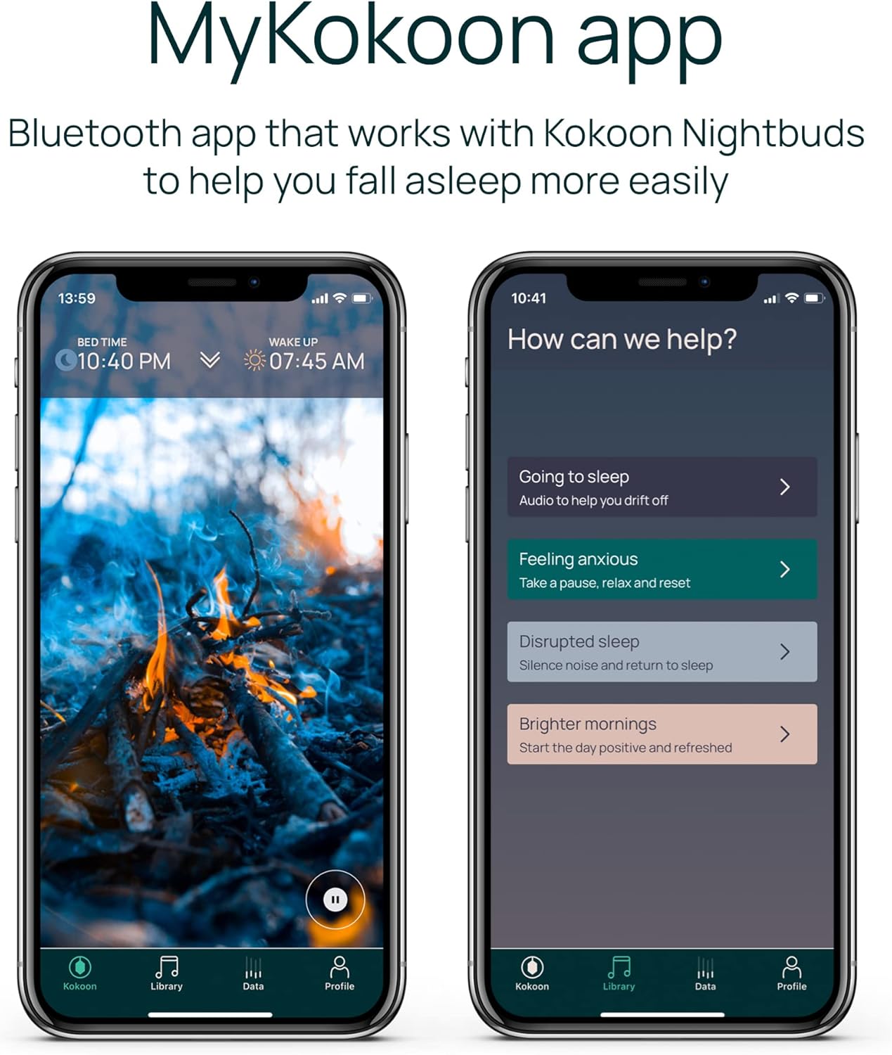 Screenshots of the MyKokoon app interface on a smartphone.