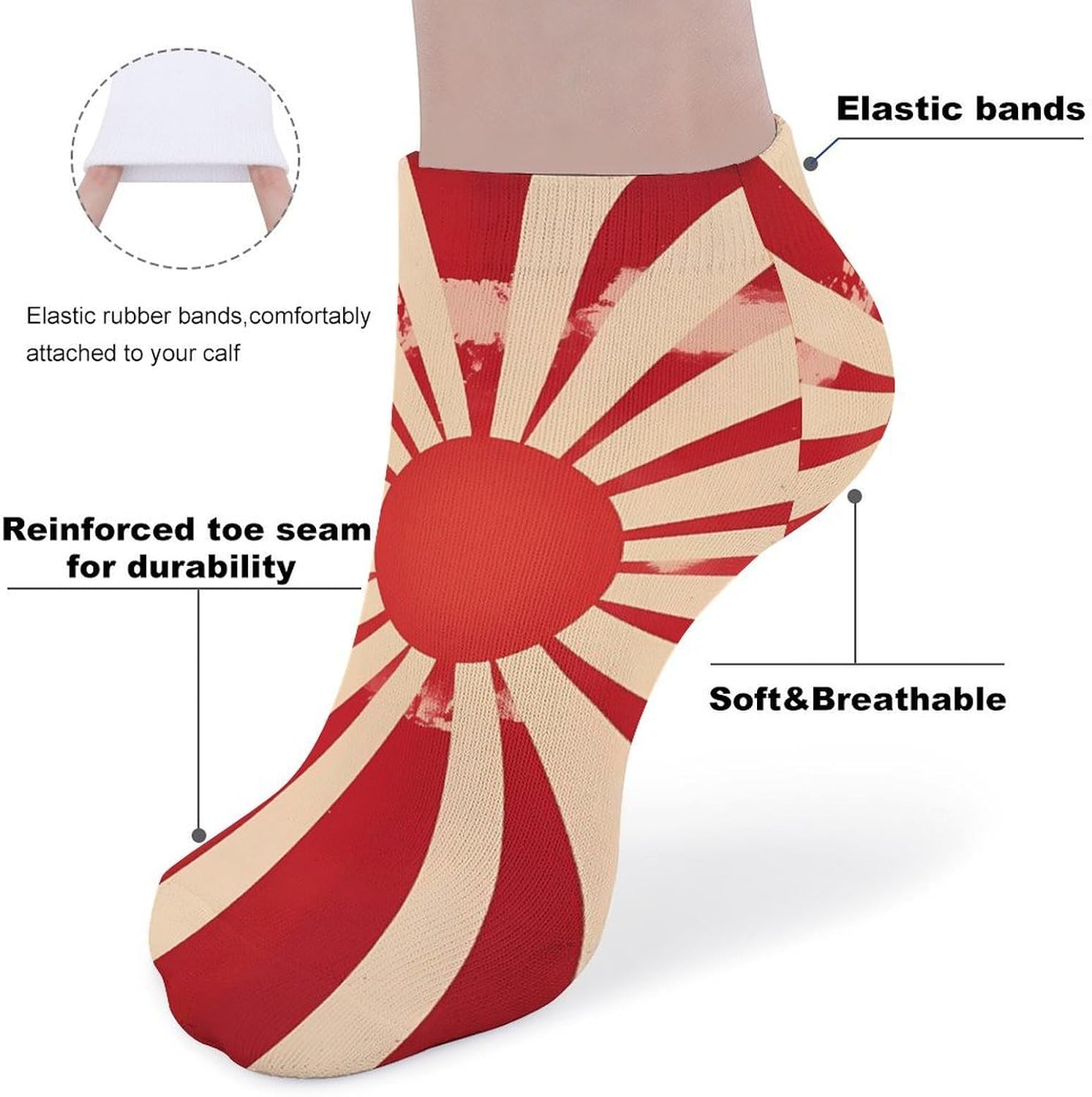 Japan Flag Vintage Rising Sun Symbol Mens Socks No Show Low Cut Ankle Sock for Sports