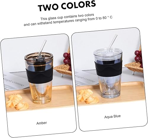 Miniatura 3 de UPKOCH 2 unids vaso de cristal con popote y tapa elegante botella de agua para cerveza té café jugos agua azul restaurante uso