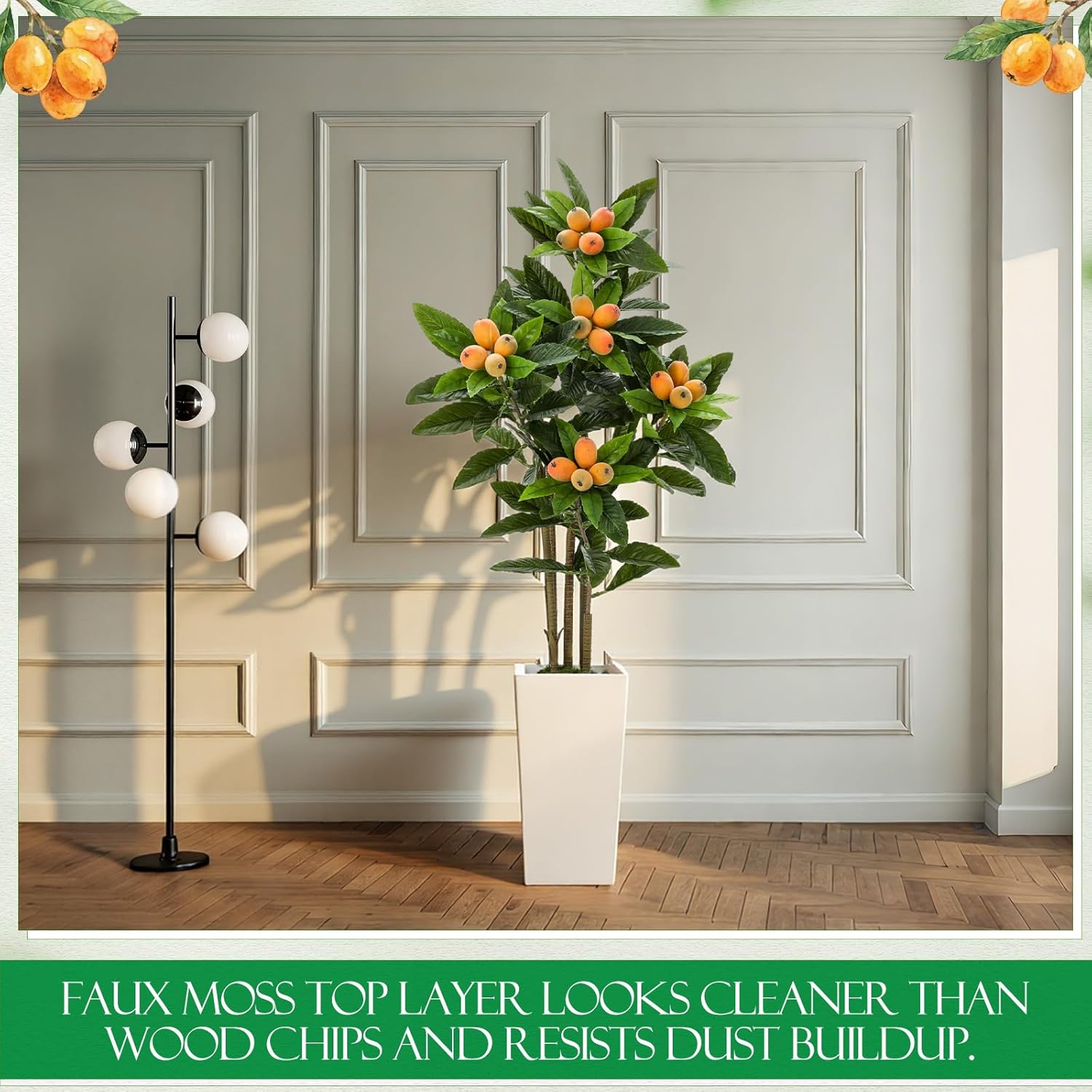 Jexine Artificial Loquat Tree 5FT Japanese Artificial Tree with Fruit Fake Tropical Tropical Fruit Plant Silk Green Floor Plants for Home Office Living Room Patio Balcony Outdoor Indoor Decor - Image 6