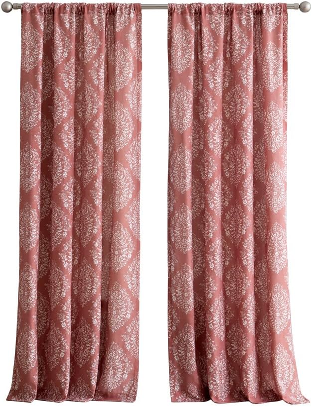 Alma Floral Rod Pocket Window Curtain Panel, Sienna