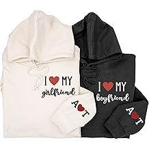 Custom Couple Embroidered Hoodies, Personalzied Matching His and Hers Embroider Hoodies, "I Love My Boyfriend, Girlfriend" Pattern Embroidered, Gifts for Her, Him, Valentines Day, Halloween, Christmas