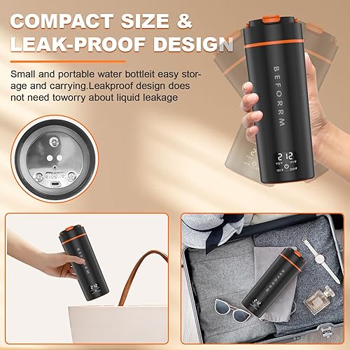 Miniatura 5 de Hervidor eléctrico de viaje, pequeño calentador portátil de agua caliente para café, té, leche, 15.2 fl oz, caldera de agua de acero inoxidable 316