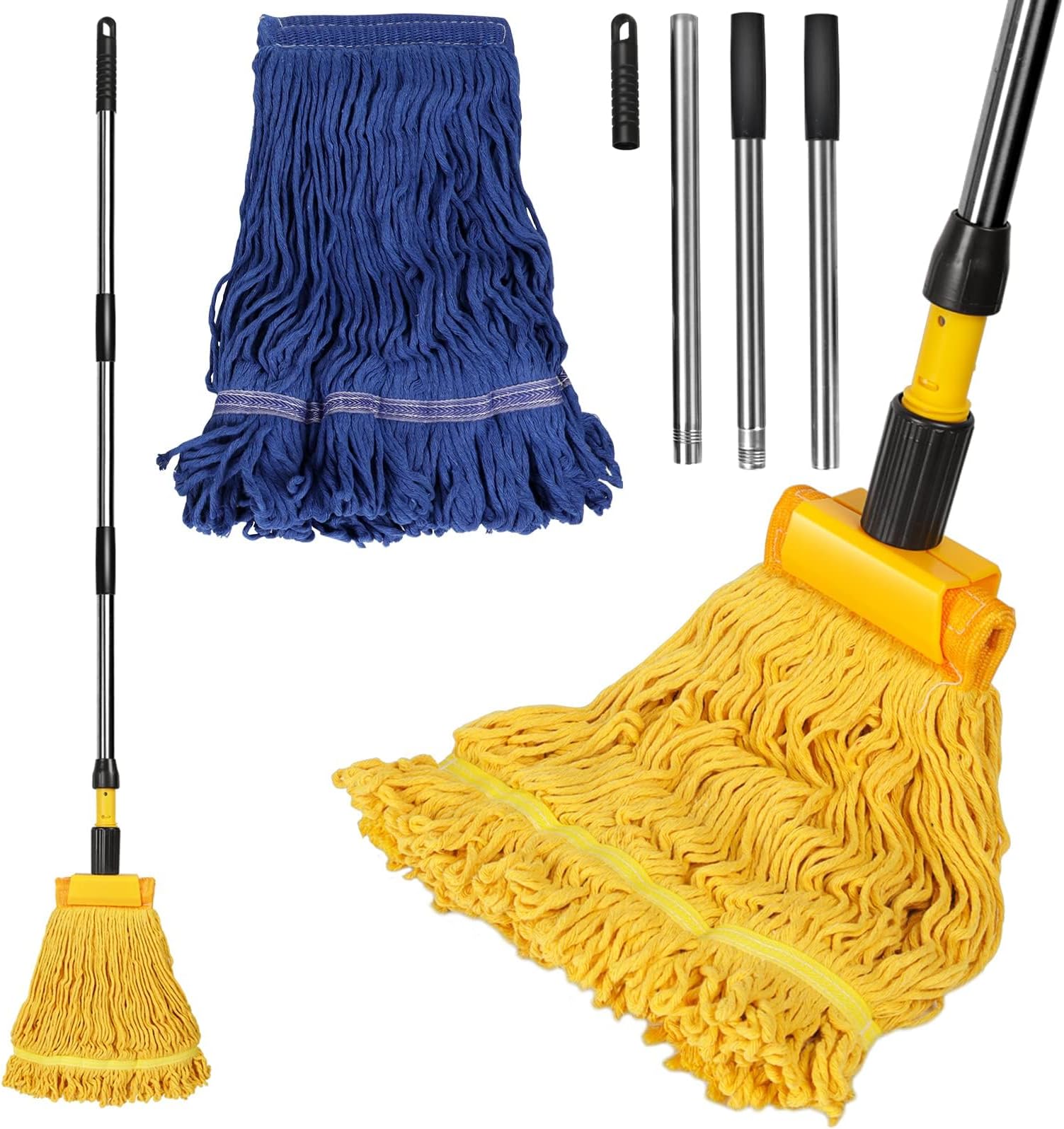 MASTERTOP Industrial Mop, Looped-End String Mops with 53" Long Stainless Steel Handle, Floor Mop with 2 Reusable Cotton Pads, Heavy Duty Commercial Mops for Mall,Factories,Warehouses,Office Stairs
