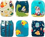 Babygoal Couches pour bébés, Nappe de poche lavable à usage unique 6pcs Couches+6pcs Inserts de microfibres+4pcs 3-Layer Rayon Bamboo Inserts 6FB15-CA