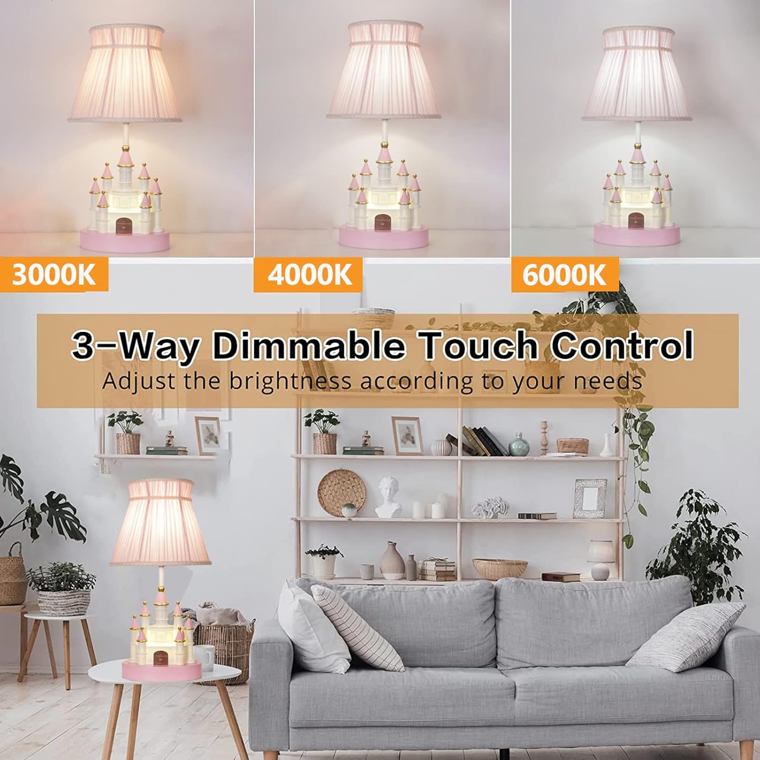 Cartoon Kids Castle Shape Resin & Fabric Shade Table Lamp - Pink, Modern, Cute for Girl's Room, Bedroom, Nursery & Living Room