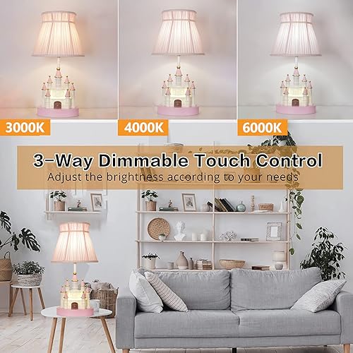Miniatura 5 de PURESILKS - Lámpara de mesa de dibujos animados para niños, lámpara de noche de castillo rosa, moderna princesa, linda forma de castillo, cuerpo de