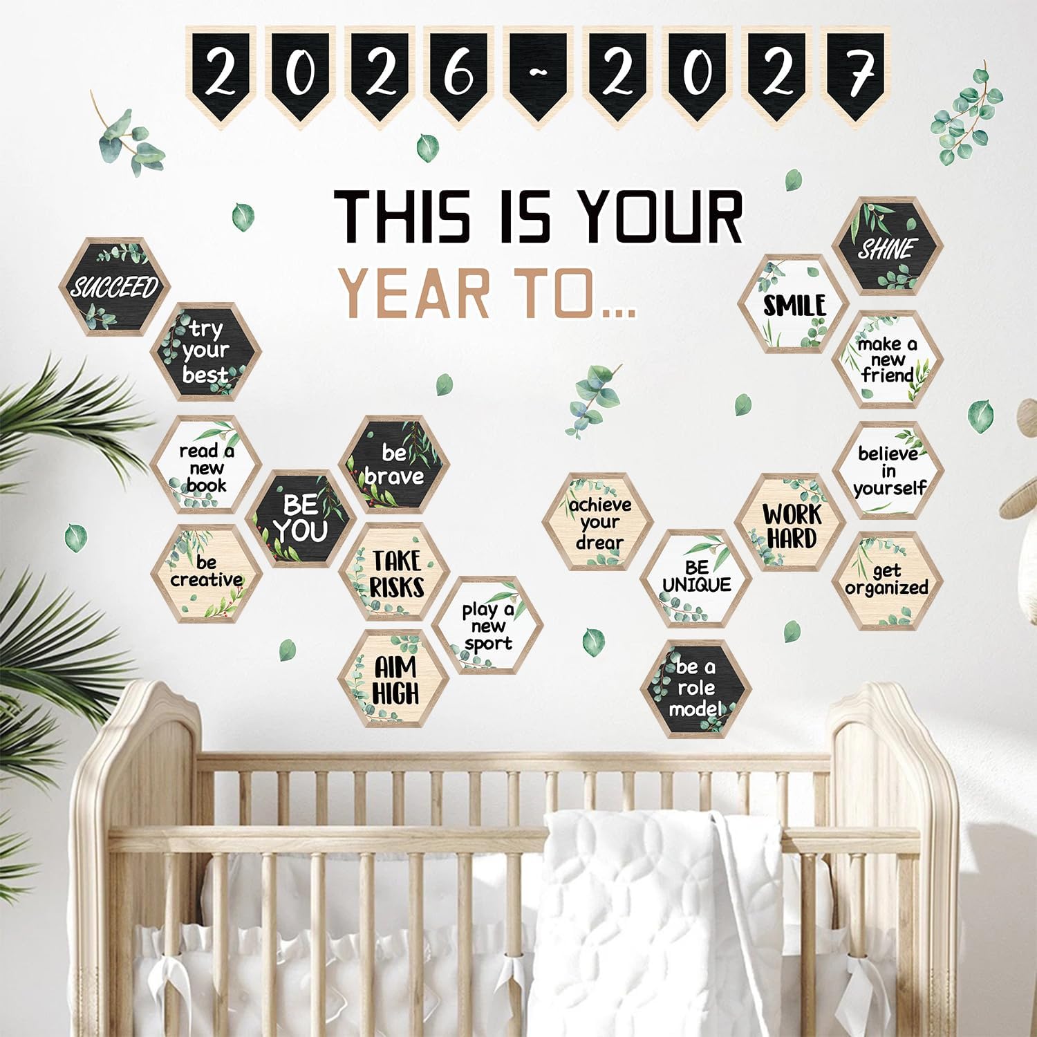 IARTTOP Classroom Educational Growth Mindset Wall Stickers This is Your Year to Positive Inspirational Wall Decals Eucalyptus Motivational Stickers Decor for Window Bulletin Board Bedroom