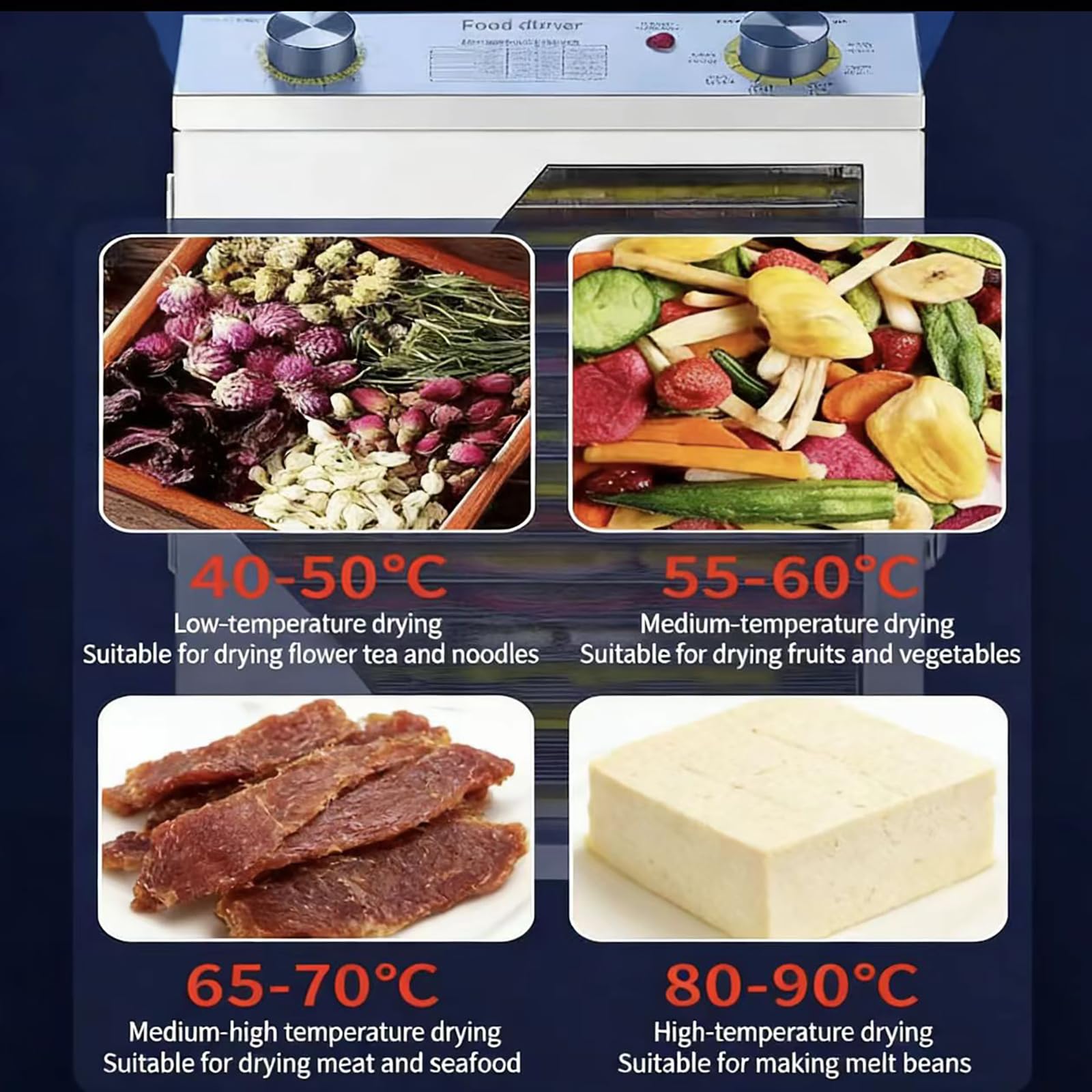Secador Liofilizador De Frutas Y Verduras De 6 Capas, Máquina Secadora De Alimentos De Acero Inoxidable De 400 W, 12 H Ajustables, Temperatura De 30 a 90 ℃, Secado Uniforme De 360°, Para Frutas