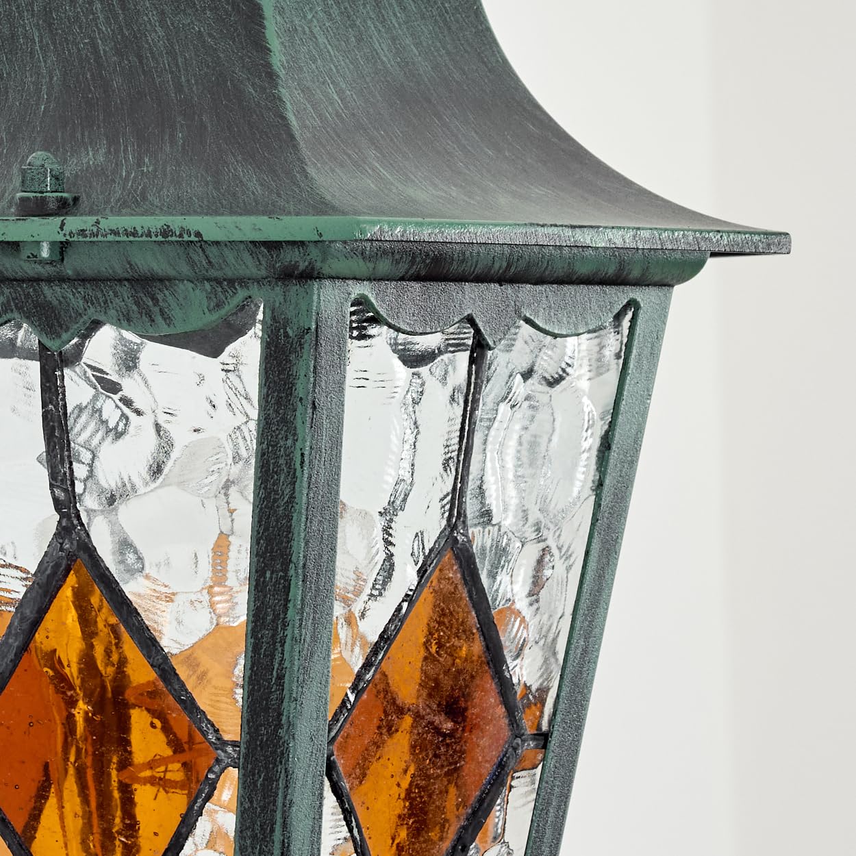 HOFSTEIN Außenwandleuchte Hongkong, Außenwandlampe mit Bewegungsmelder aus Metall/Glas in Schwarz/Grün/Klar/Orange, Wandleuchte außen Vintage/Antik/Landhaus, E27, IP44, Garten, Außenbereich, Haustür