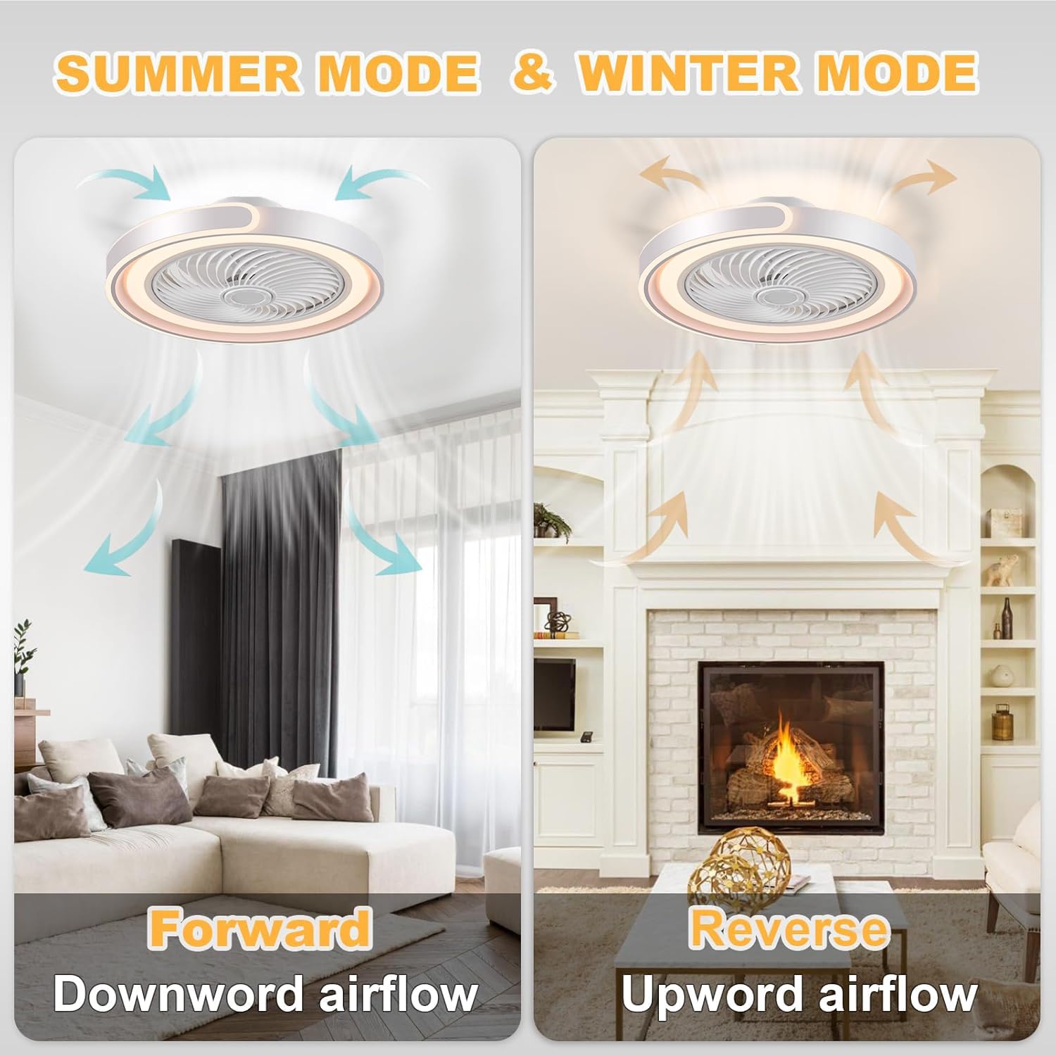 TYJY LED Leise Deckenventilator Mit Beleuchtung 70W Dimmbar Deckenleuchte Mit Ventilator Fernbedienung APP Timer 6-Gang Weiß