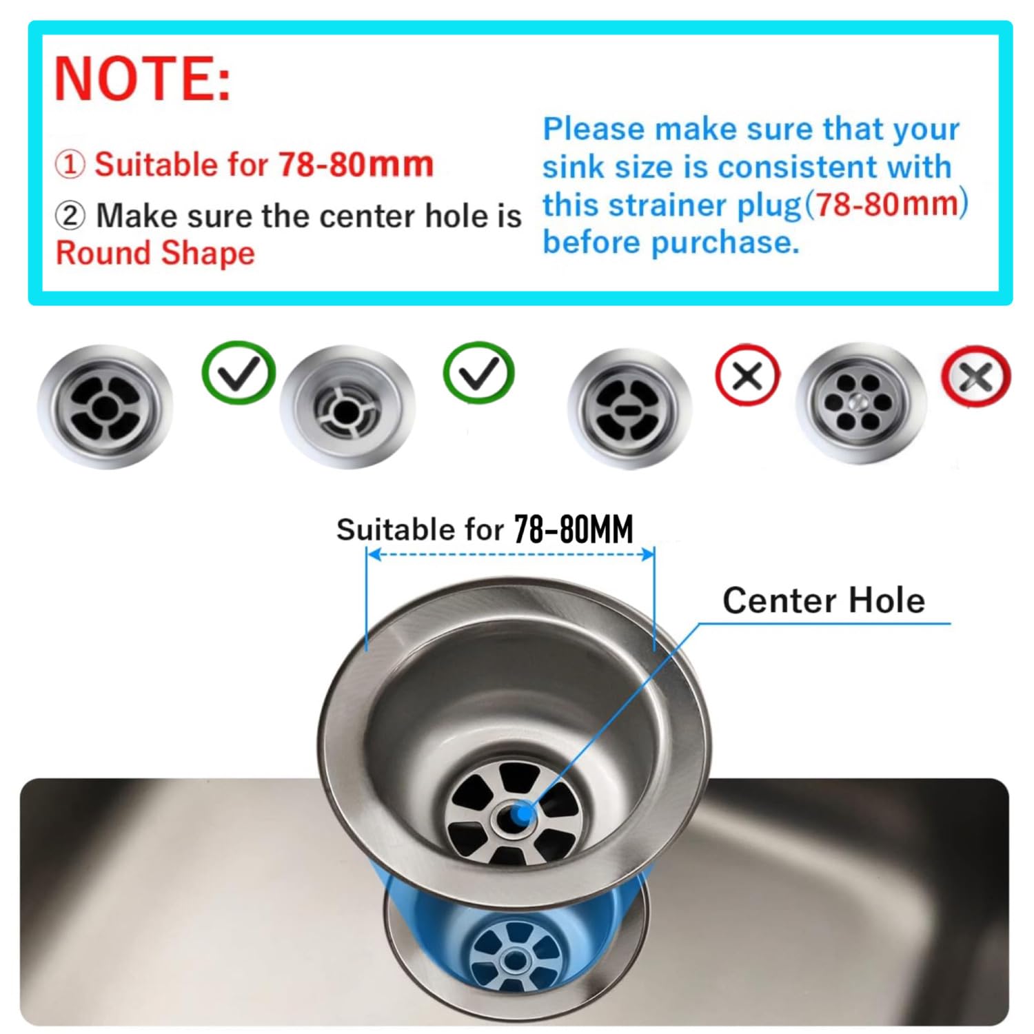 YOXITIXOT Kitchen Sink Plug Strainer, Stainless Steel Sink Plug Replacement,Universal Sink Drainer Plug, Hole Diameter 78mm - Image 3