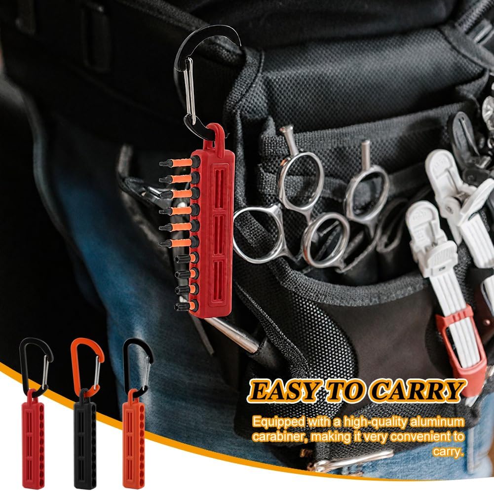 Screwdriver Bit Holder Storage Organizer, 3 Pack 10-Hole Bit Holder with Carabiner, 1/4" Hex Drill Storage Organizer(COLOR:Orange+Black+Red)