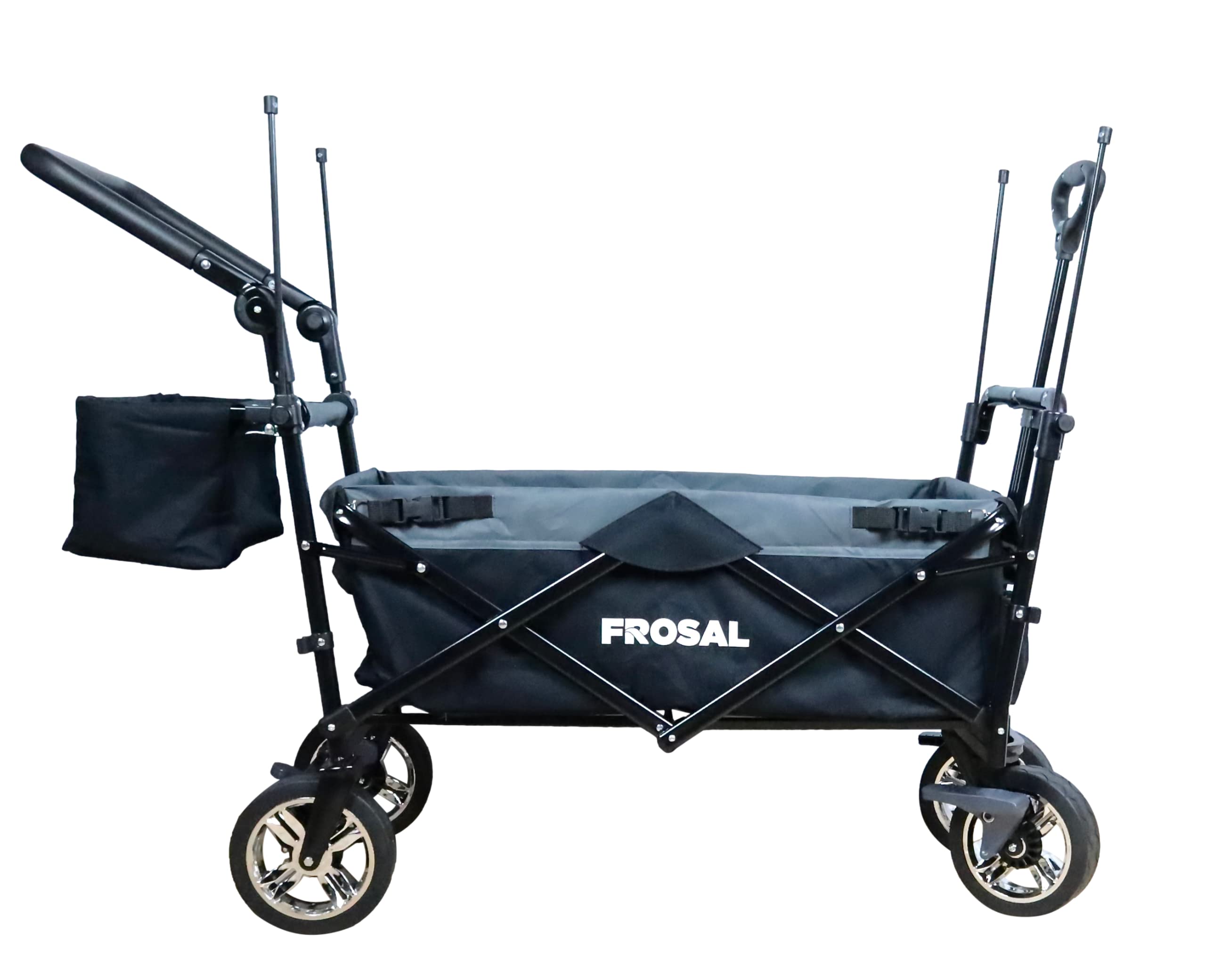FROSAL Faltbarer Bollerwagen Loki mit Sonnendach und Schiebegriff Grau