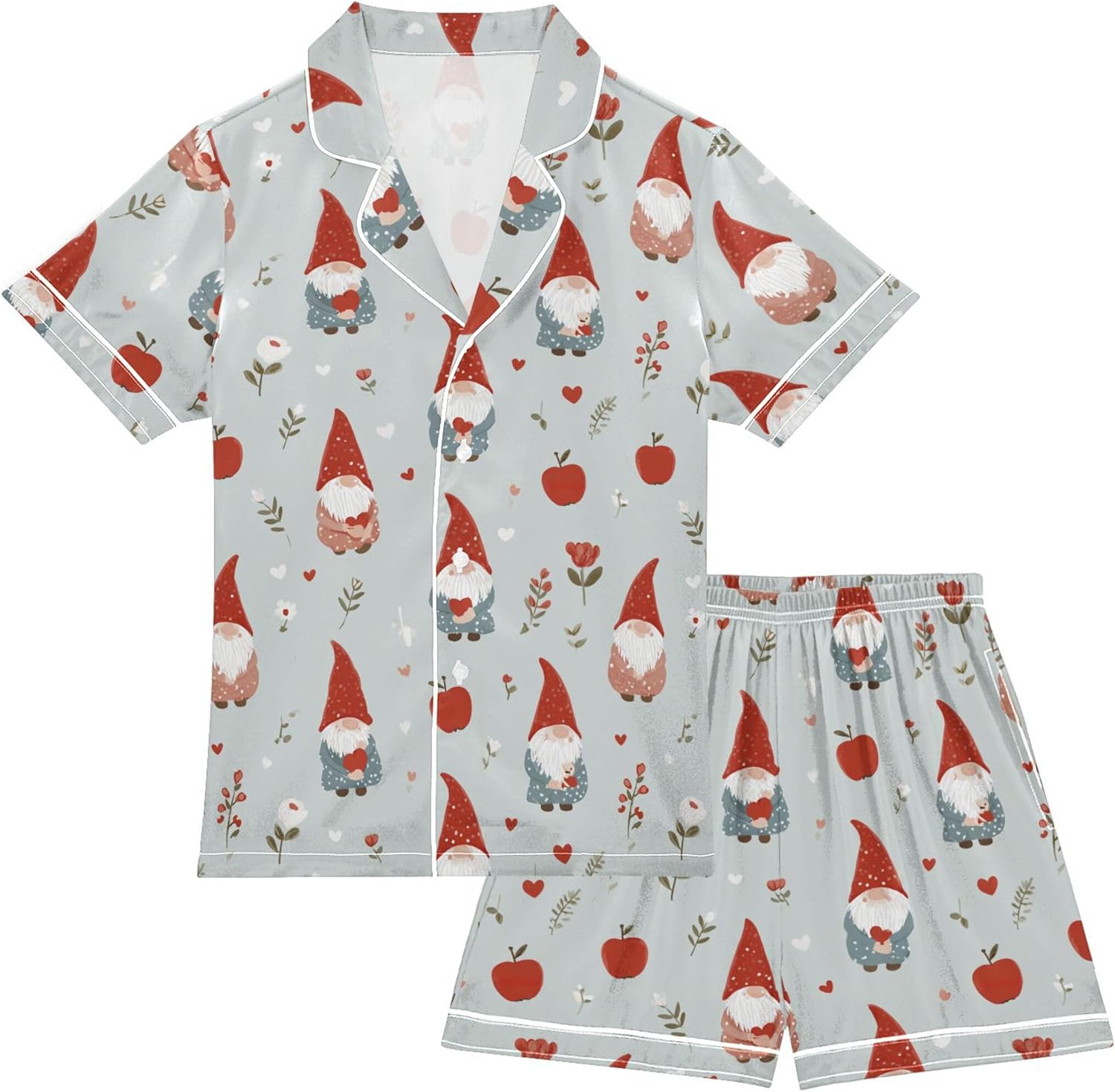Silk Pajama Sets Short Sleeve Pajamas Soft Sleepwear 2 Piece Pjs Set