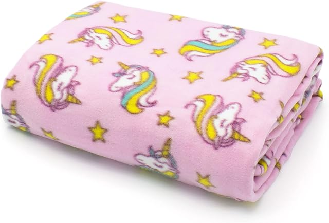 Noel Magical Rainbow Unicorn Pink Kids Polar Fleece, Childrens Throw Blanket, Suitable for Chair or Bed, Machine Washable, 127cm x 152cm,