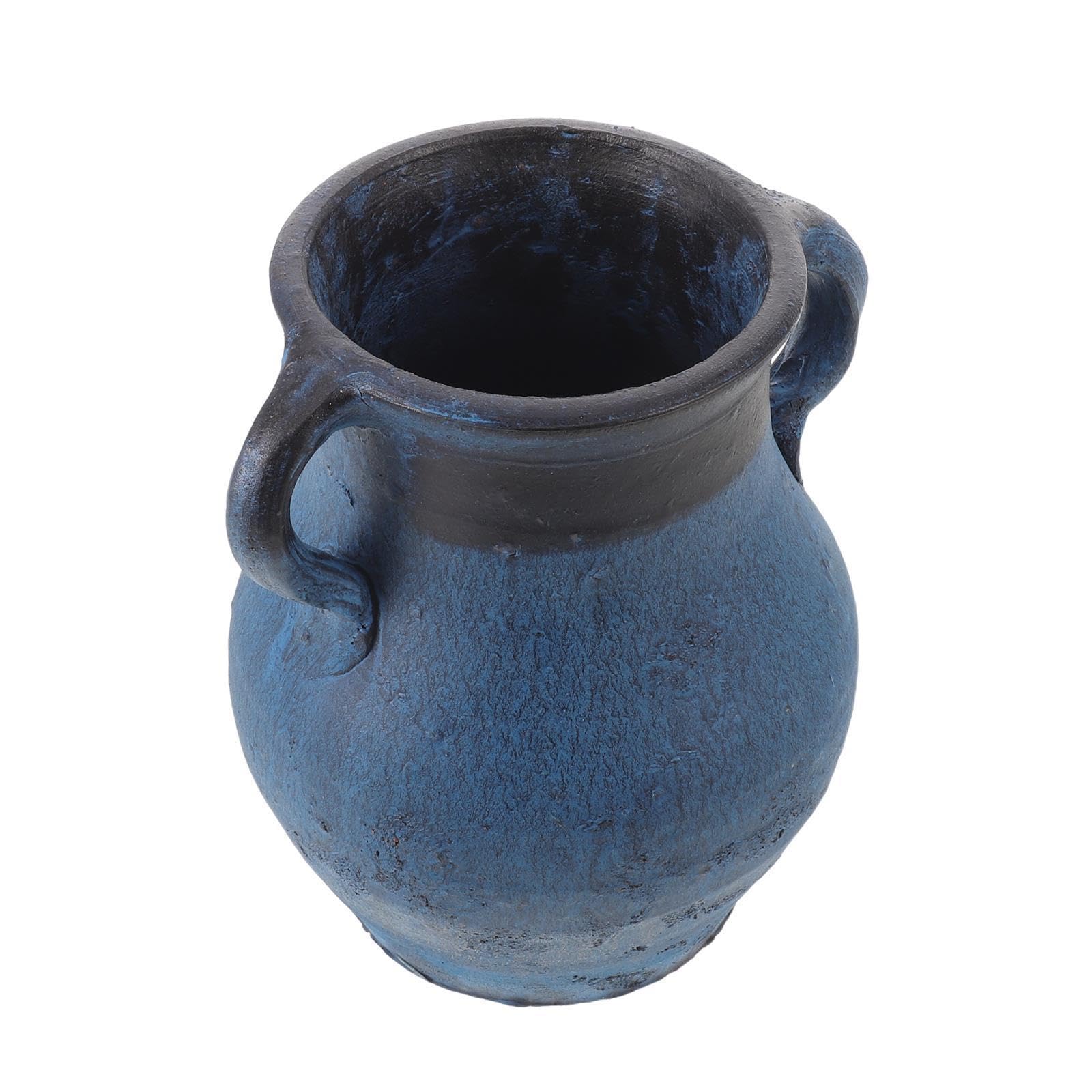 Rustikale Tischvase aus Keramik mit Weiter Öffnung für Blumen | Navy, und Wasserhaltend, für Frische oder Künstliche Arrangements, Geeignet für Stillleben und Kunstkurse