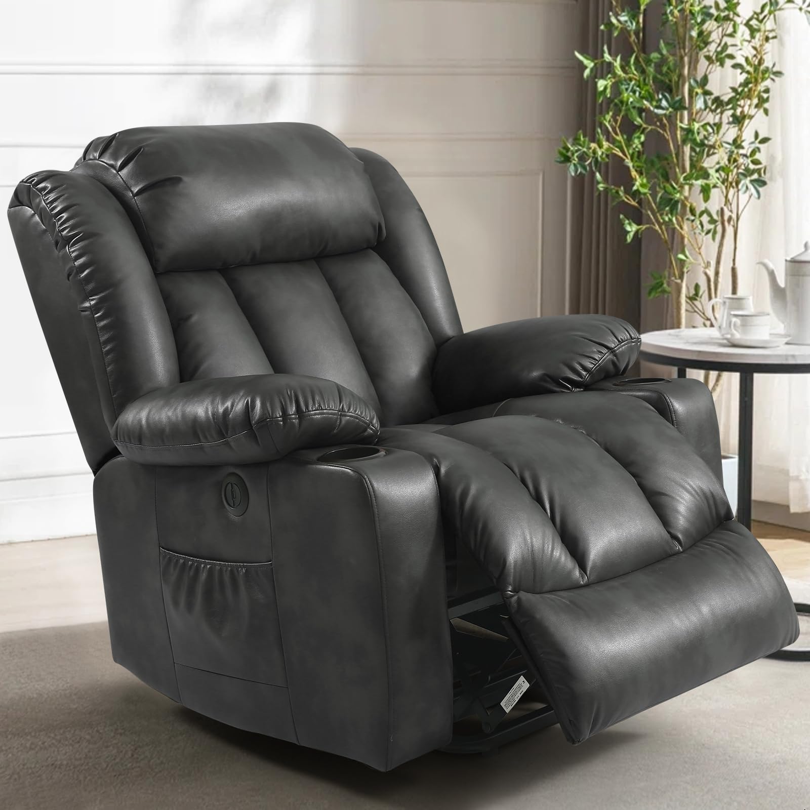 PARKOL Power Lift Recliner Chair for Elderly & Seniors,Breathable Leather Electric Recliner with Massage & Lumbar Heating, Silent Motor w/USB/Cup