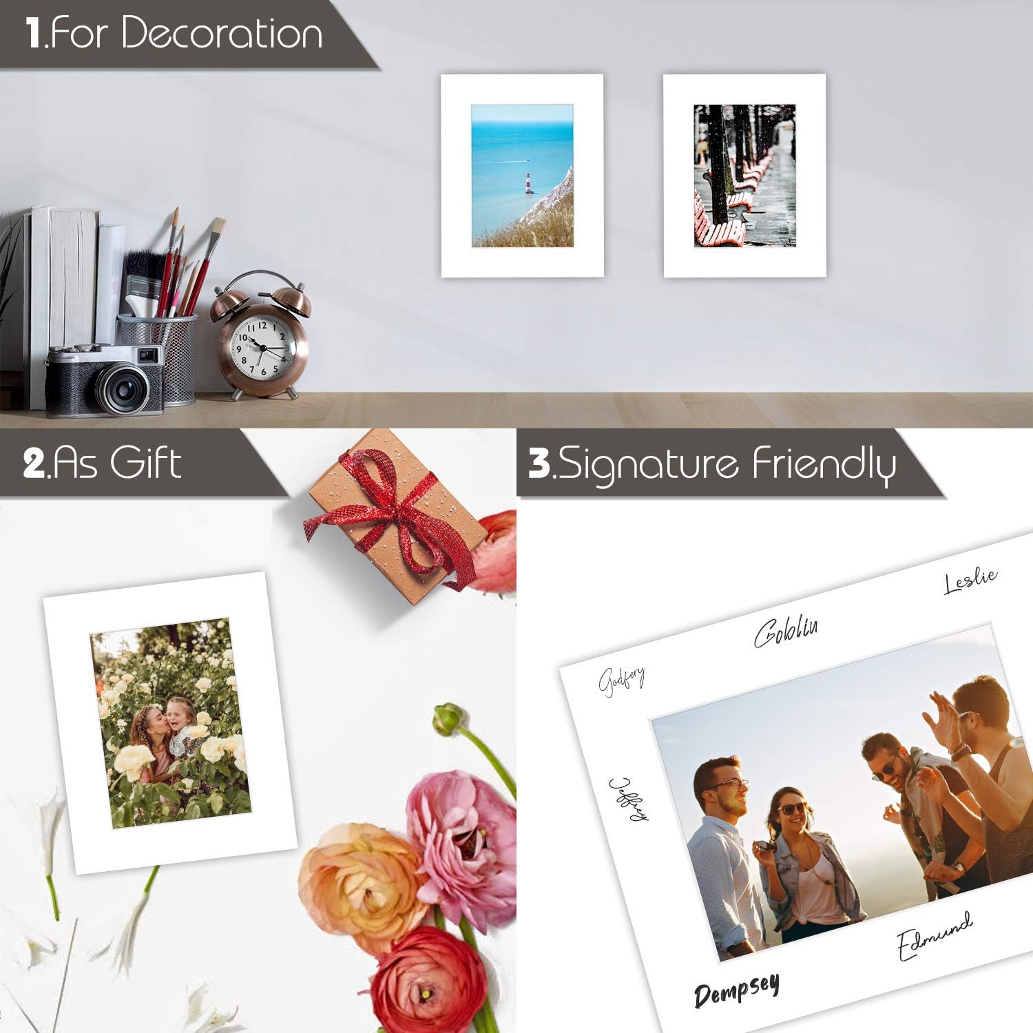 Golden State Art Pack of 25 White Pre-Cut 8x10 Picture Mat for 5x7 Photo with White Core Bevel Cut Mattes Sets. Includes 25 High Premier Acid Free Mats & 25 Backing Board & 25 Clear Bags : Electronics