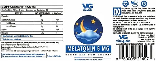 Miniatura 2 de VITA GLOBE Gomitas de melatonina de 5 mg, gomitas de ayuda para dormir, sin azúcar, sin OMG, suplemento vegano y para ayudar al sueño, apoya la