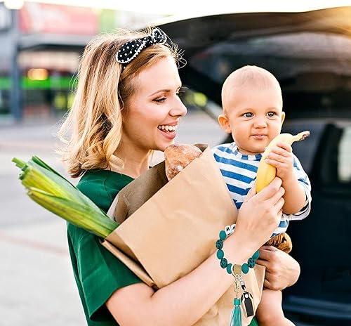 Miniatura 4 de PAKASEBOXES Wristlet Keychain Bracelet with Lanyard for Keys, Silicone Beaded Key Ring for Women, Mother's day Christmas Gift