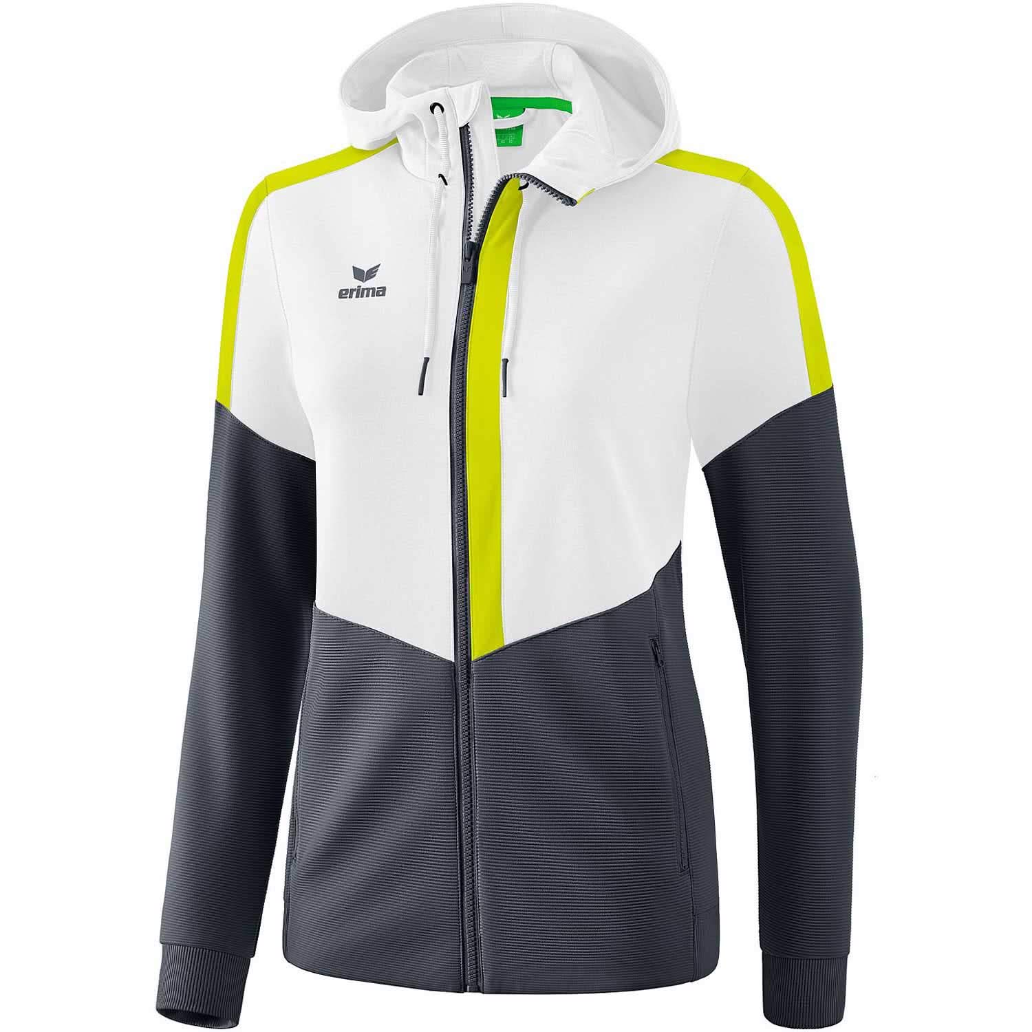 Erima Squad Training Jacket with Hood - White/Slate Grey/Bio Lime, 34