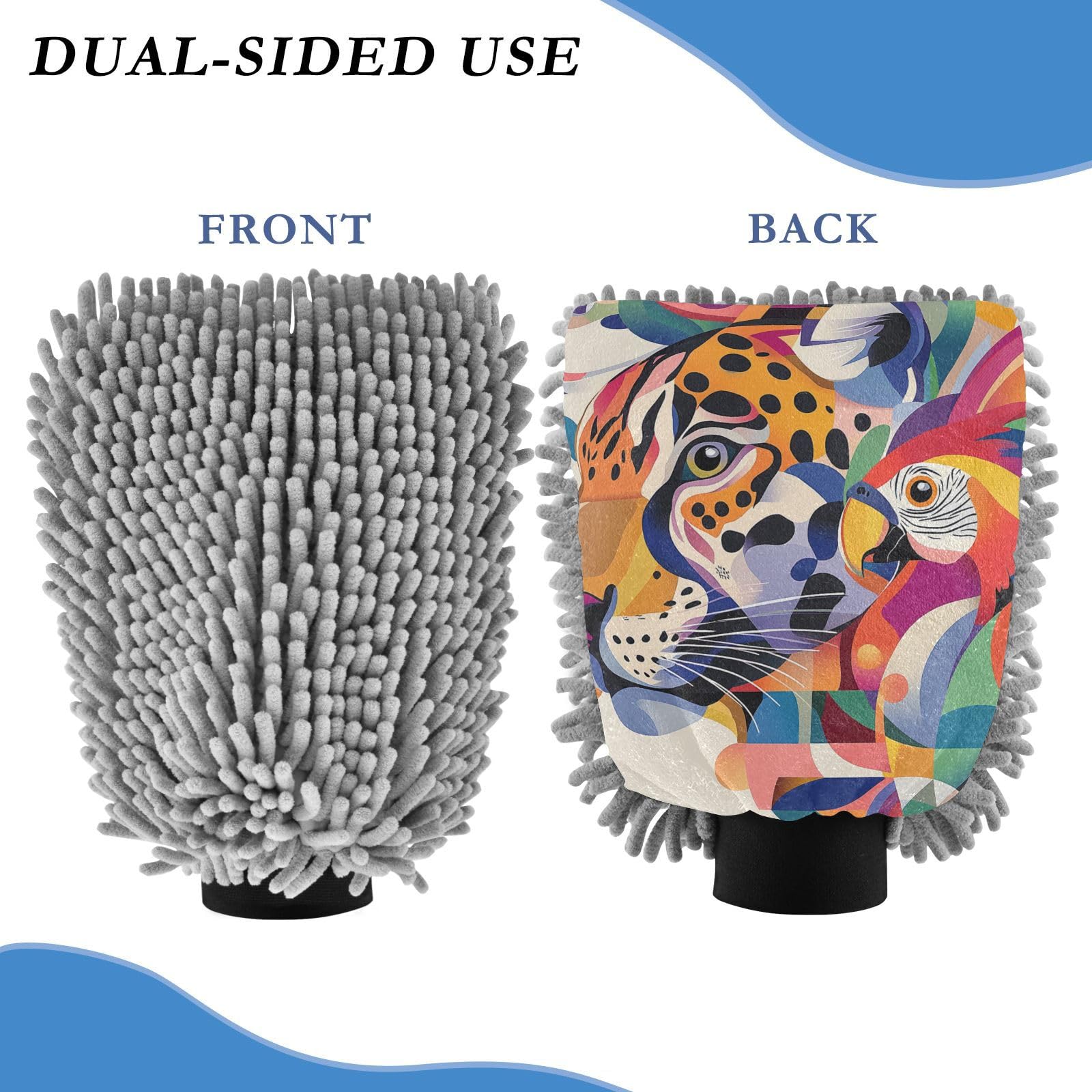 Yoogain Tropical Colorful Leopard Parrot Pop Art Style Car Wash Mit Scratch Free Hand Mitt Car Wash Glove Car Sponges
