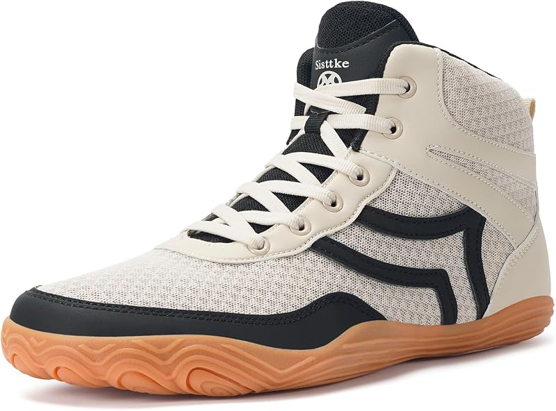 Mens Wrestling Shoes Boxing Shoe | Wide Zero Drop Sole, Mid Top,Weightlifting,Powerlifting,Bodybuilding,Fitness,Lightweight,for Competition & Training
