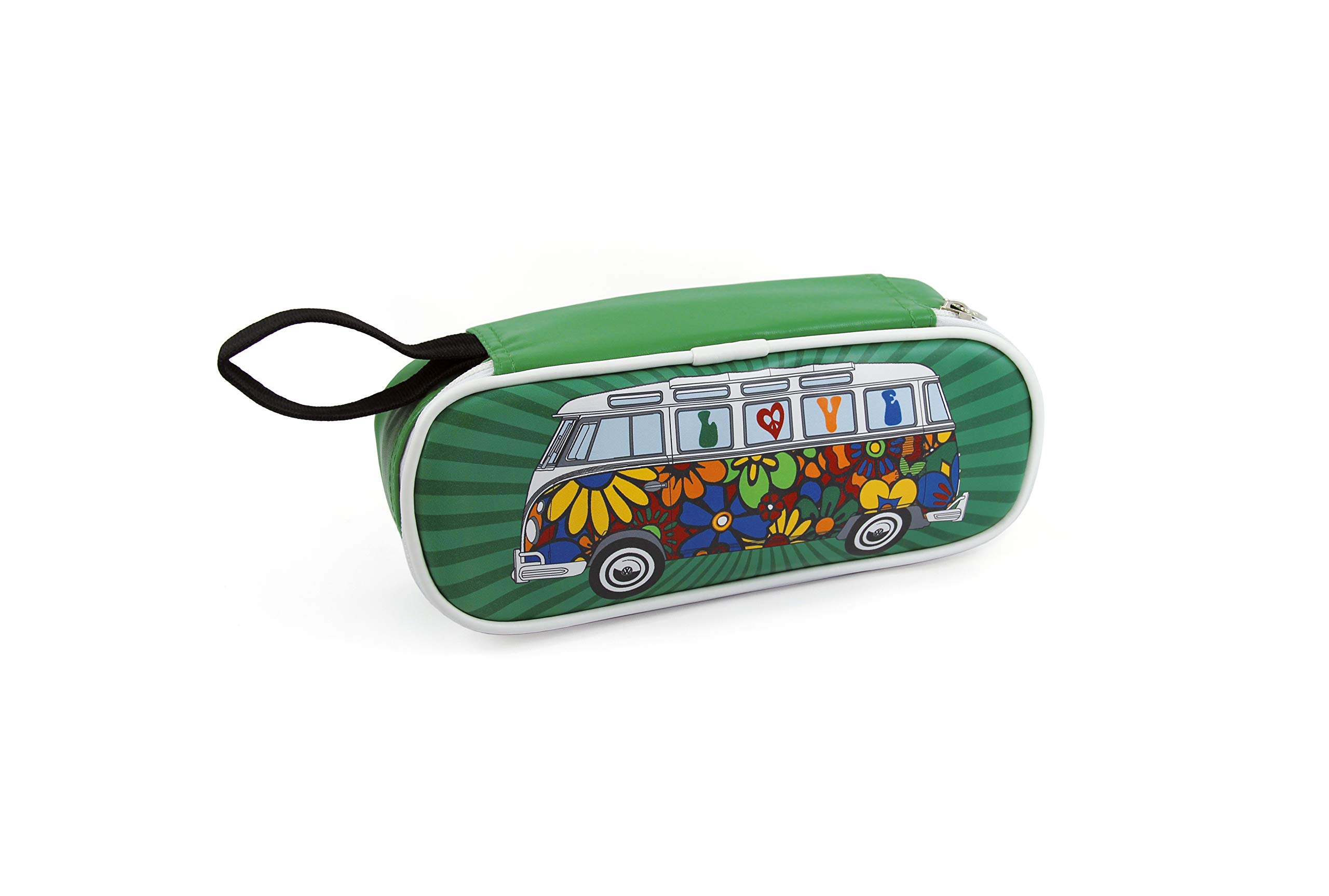 VW Collection - Volkswagen Utensil Pencil Case Stationery Pouch Make-up Holder in T1 Bus Campervan Design (Love Bus/Green)