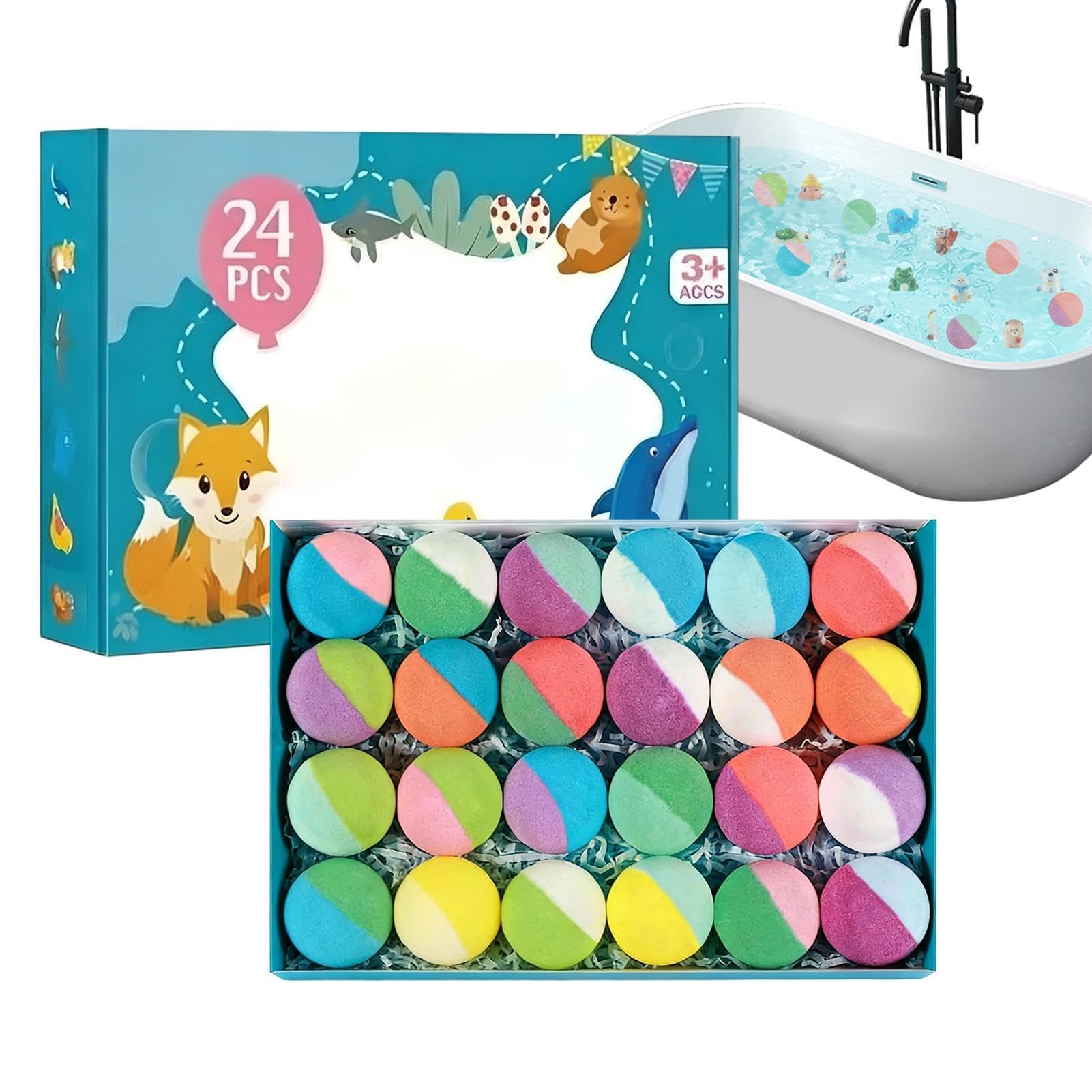 Bolas de Baño con en el Interior 24 Piezas Refrescantes Arcoíris Coloridas