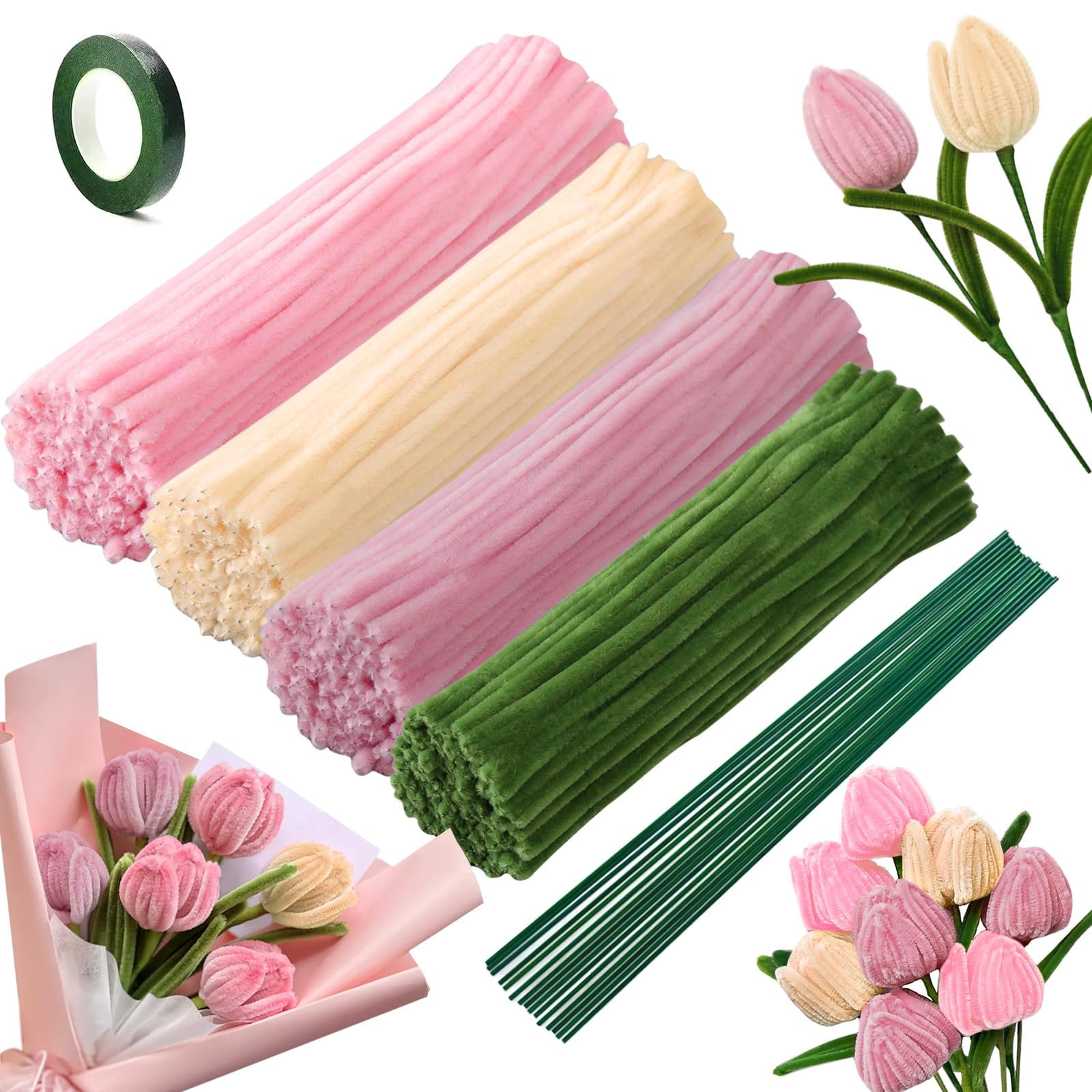 NICKLIN Limpia Pipas para Manualidades,240 Unidades Limpiapipas Chenilla Limpia Pipas Multicolor Tulipanes para Limpiapipas Bricolaje y Decoración(Rosa)