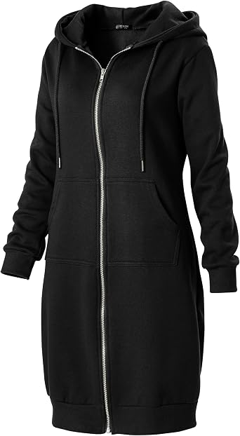 GIVON Womens Zip Up Long Tunic Hoodie Sweatshirt Lightweight Regular Fit Jacket with Pockets