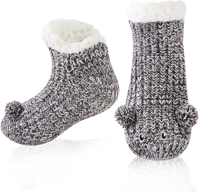 HapiLeap Slipper Socks Women Non Slip Fluffy Socks Cute Animal Thick Knitted Fleece Lined Low Cute Ankle Warm Cosy Bed House Socks for Women Girls Winter Gifts