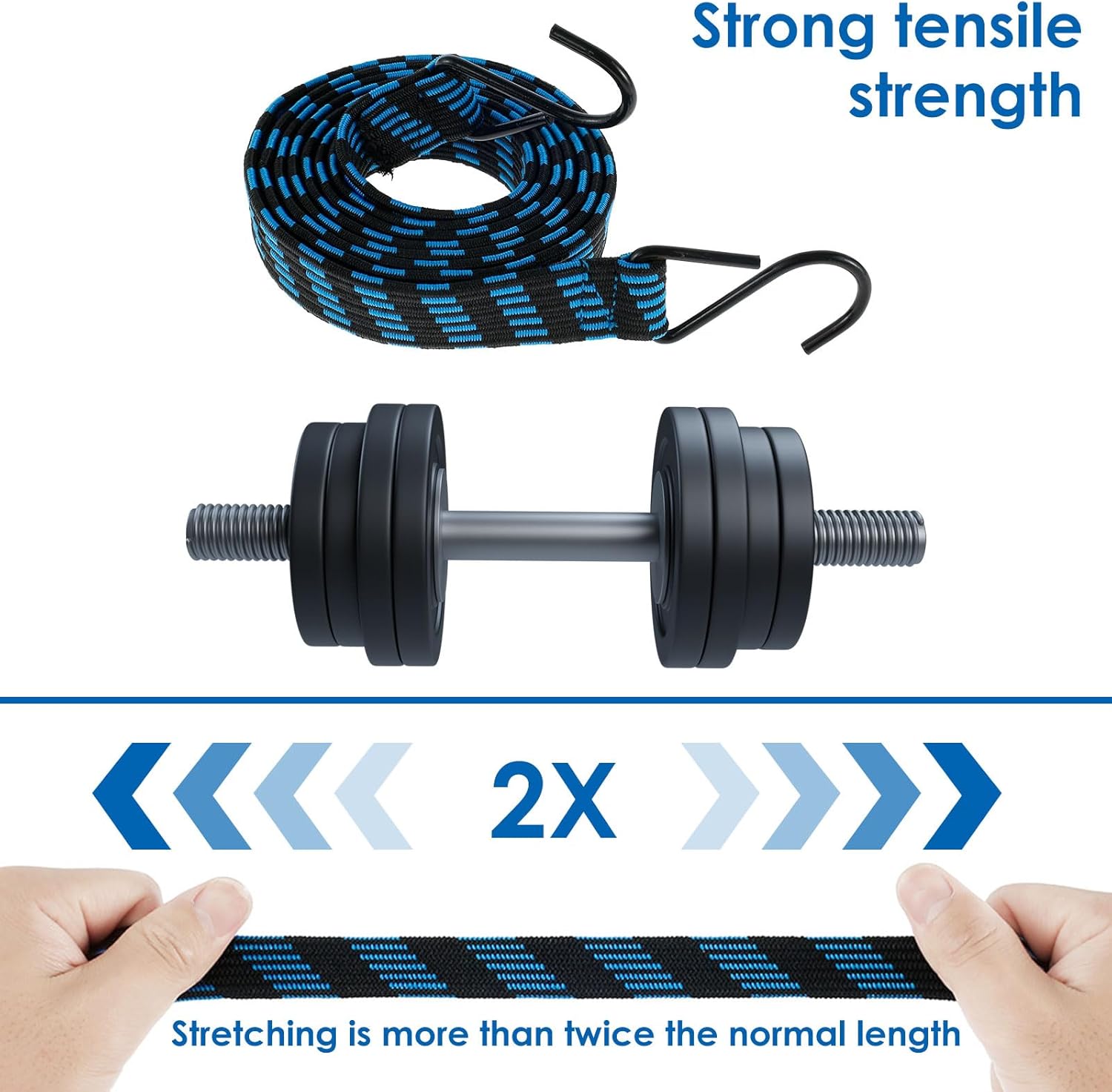 15 Pack Bungee Cords Heavy Duty Stretchable Straps with Hooks 80-180'' Length, High Elastic Rubber Bungee Straps for Luggage, Roof Racks, Tarpaulin, Moving Cargo, Camps, Tarps (15)