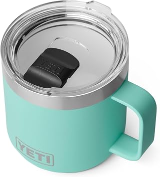 YETI Rambler 14 oz 414 ml Stackable Coffee Mug, Seafoam | Travel Mug with Durasip Ceramic Lining, Insulated Coffee Cup with MagSlider Lid Not Leakproof, Dishwasher Safe