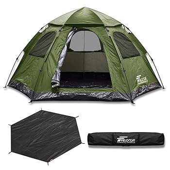 未使用　FIELDOOR ワンタッチテント　オプションのグランドシート付き Amazon.co.jp: FIELDOOR ワンタッチ テント ヘキサゴン型 収納