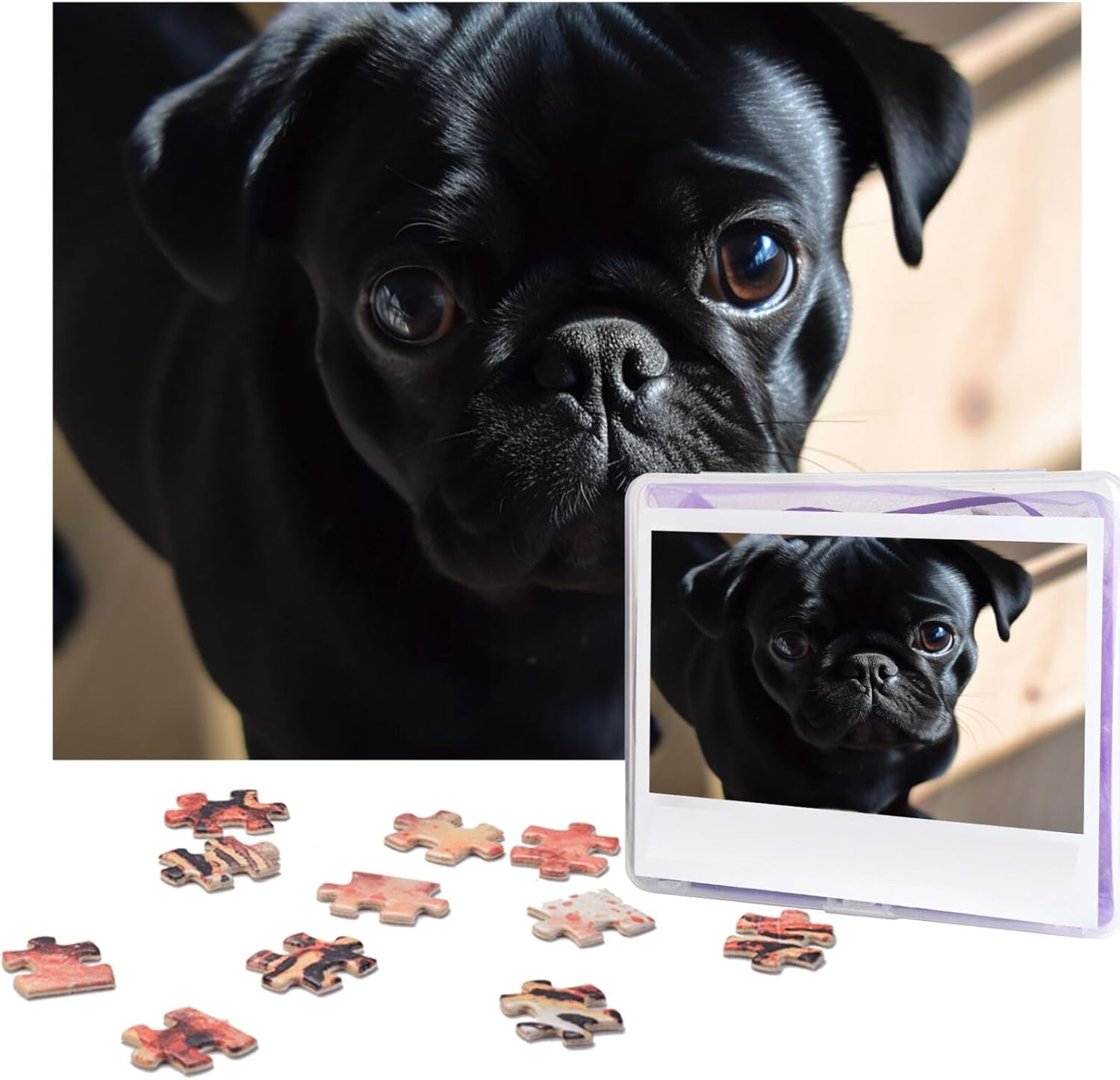 Black Pug Dog Puppy Puzzles 500 Pieces Personalized Jigsaw Puzzles for Adults Photo Puzzle Wooden Puzzle Gift Home Art Wall Hanging Decor for Birthday Wedding Valentine's Day Anniversary