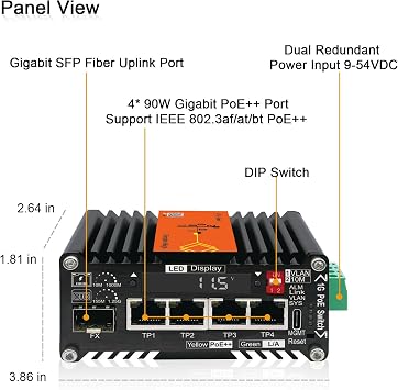 4X1000M RJ45 IEEE802.3at/bt 90W + 1XSFP AI スマートマネージドPoE+スイッチ