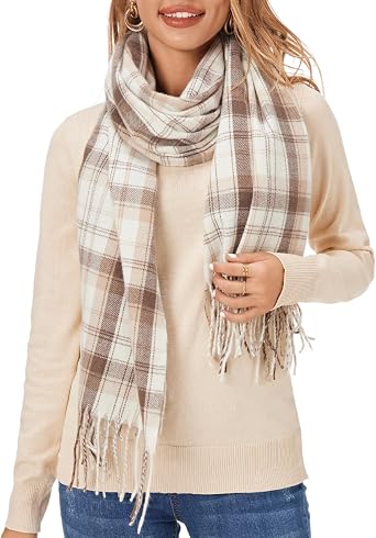 Fuinloth Womens Large Plaid Scarf Fashion Long Shawl Wrap for Winter Warm Lightweight