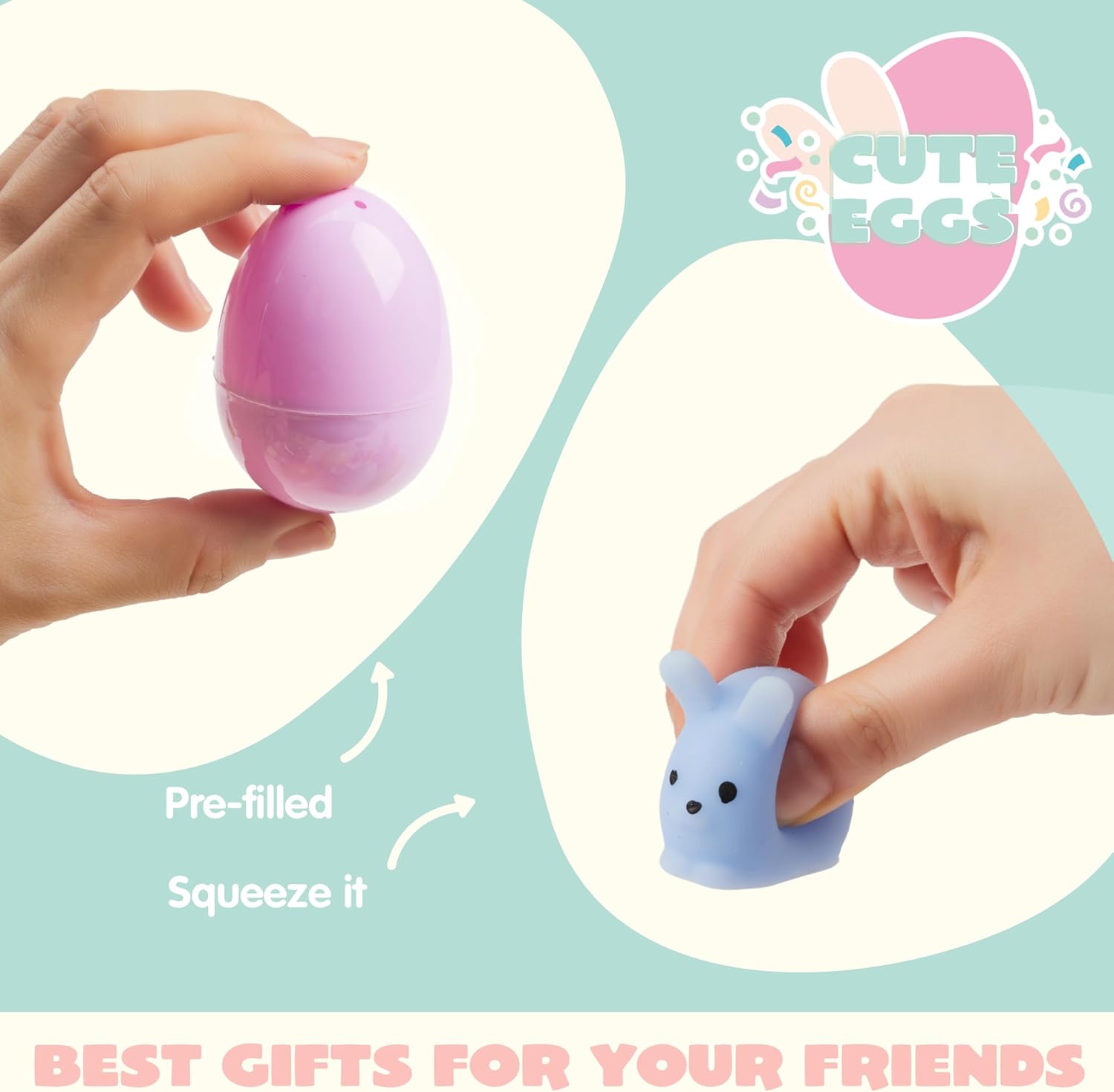 JOYIN 2.2' 60 PCS Prefilled Pastel Eggs with Assorted Toys, Stuffed Toys for Easter Egg Hunt, Kids Basket Stuffer Filler, Party Favor Decoration Supply, Classroom Prize, Easter Toys Bulk