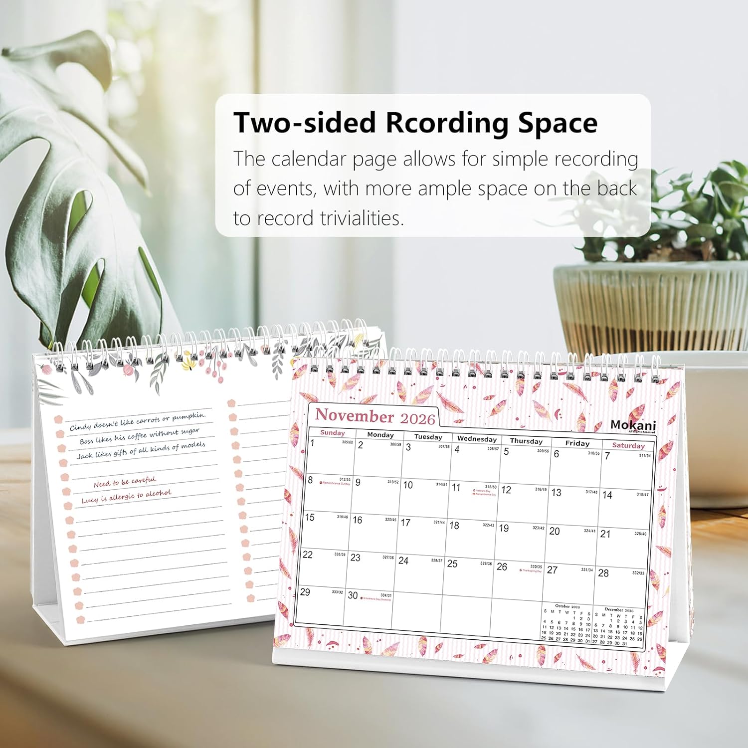 Small Desk Calendar 2026-2027, Mokani Standing Desktop Calendar (Jan.2026-Jun.2027), Academic Flip Calender with Stickers & US Holidays Marked (8"x6")