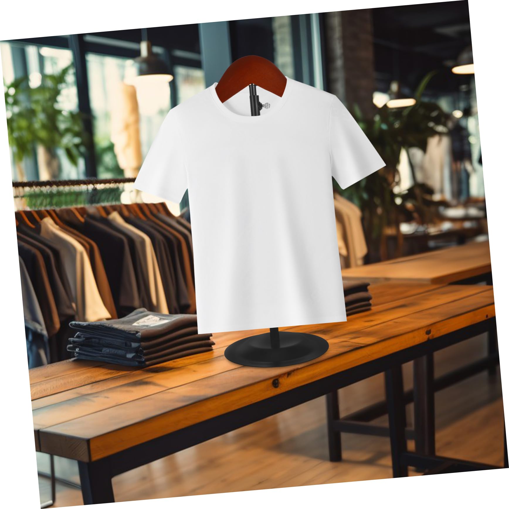 Alipis Espositore in Legno e Ferro Regolabile per Abbigliamento Design Moderno con Base Nera Stabile e Salvaspazio per Negozi di Abbigliamento e Centri Commerciali
