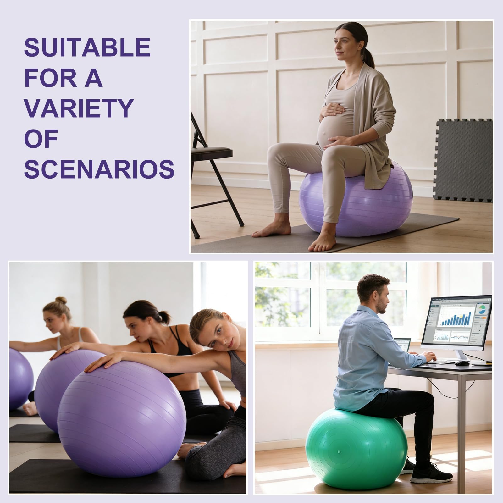 flintronic Gymnastikball, 55 und 65 cm, Ultra-Dicker Anti-Explosions-Yoga-Ball mit aufblasbarer Fußpumpe, Anti-Rutsch-Sitzbal, Robuster Maximalbelastbarkeit Fitness-Ball für Fitness, Yoga, Pilates