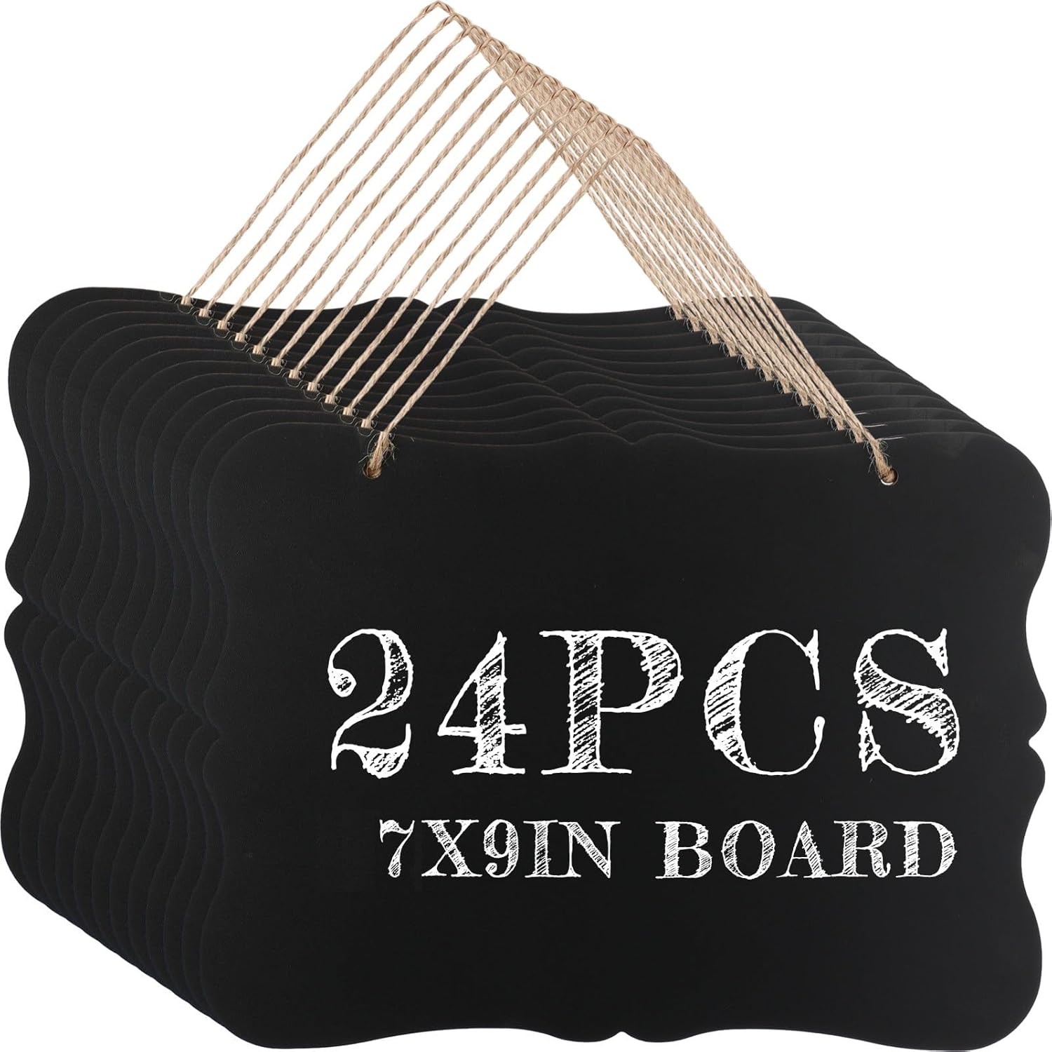 Harloon 24 Pcs Hanging Chalkboard Signs, Double Sided Small Chalkboard Sign Wooden 7 x 9 Inch Vintage Erasable Message Board Memo Message Sign with Hanging Rope for Wedding Kitchen Home Party Decor