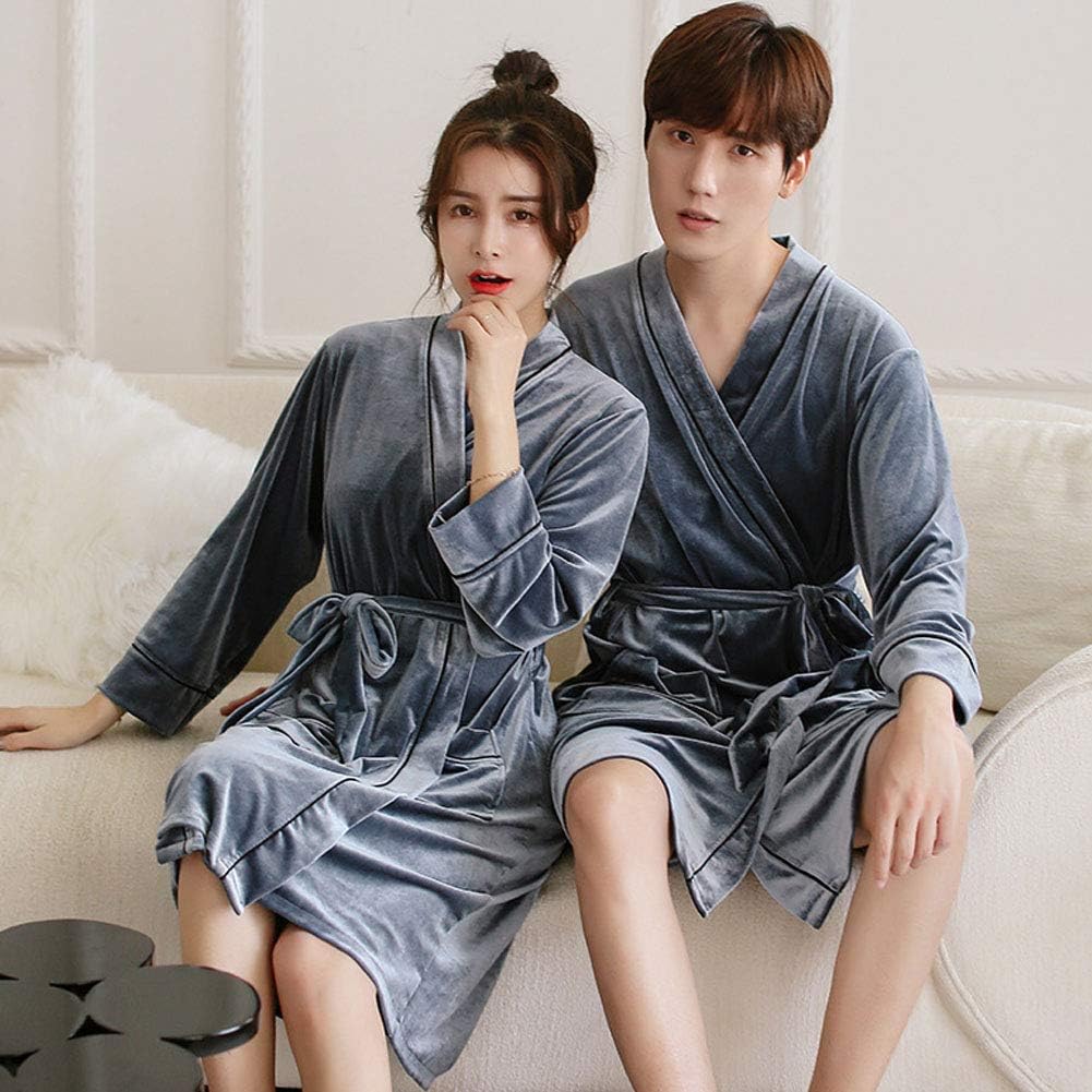 XZGSS Silk Couple Bathrobe, Unisex Gold Velvet Dressing Gown, Nightwear Bathrobes, Flannel Dressing Gown Fluffy Soft Comfortable, Safe, Non-Toxic, Anti-Allergy,C,L