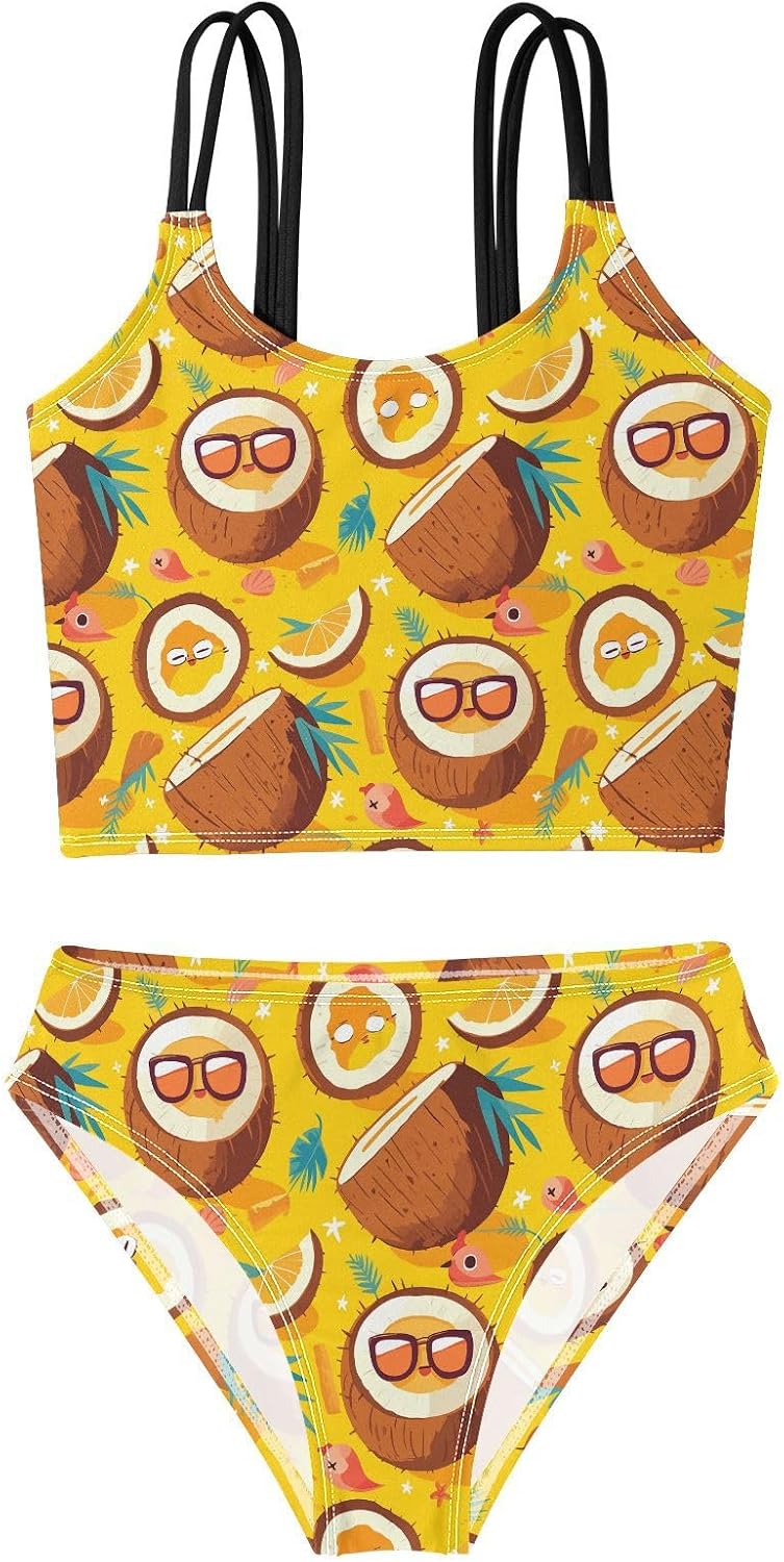 visesunny Girls Two Piece Swimsuits Beach Coconut Sunglass Girl's Bikini Sets Bathing Suits for Girls Size 5-12Y