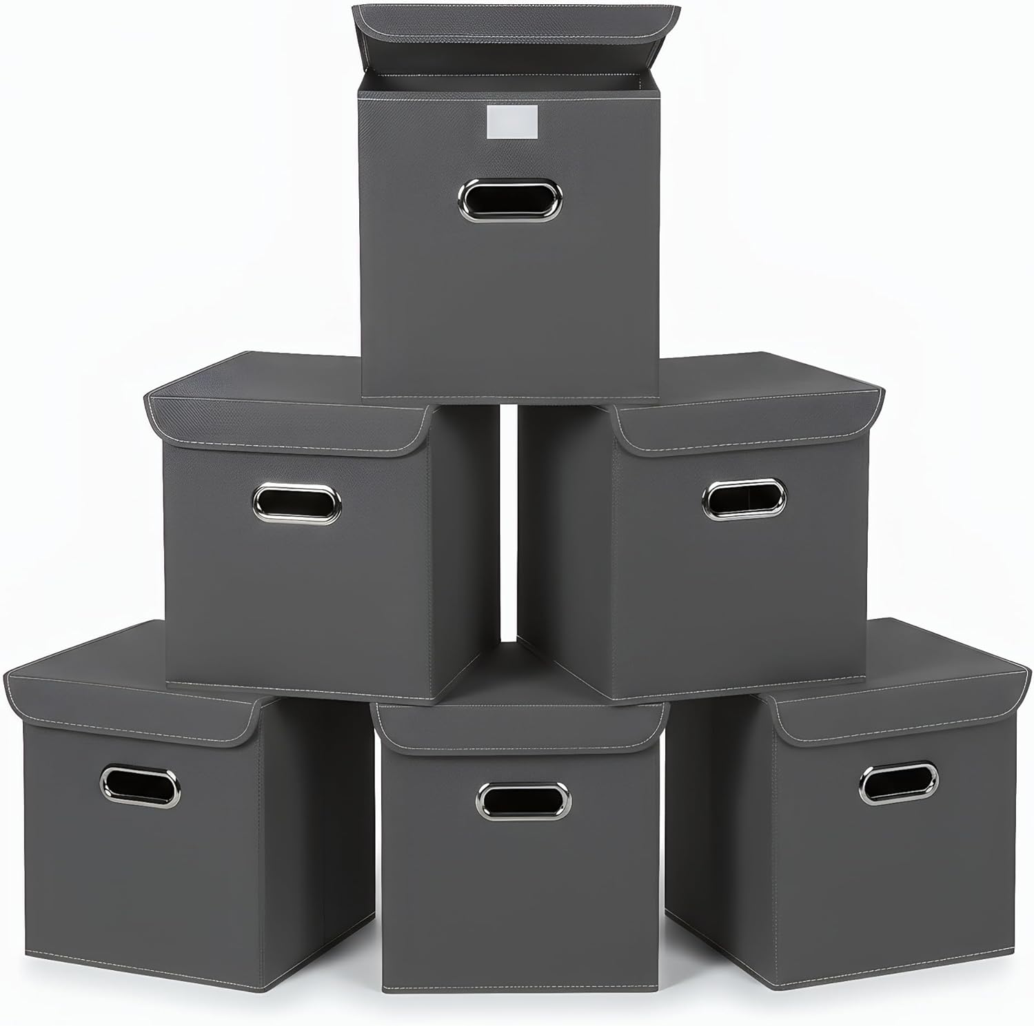 Closet Organizers Fabric Storage Bins With Lids Collapsible Cube Storage Organizer Basket With Handles,Storage Boxes for Clothes Storage,Office,Laundry,Shelves,6 Pack,（Grey