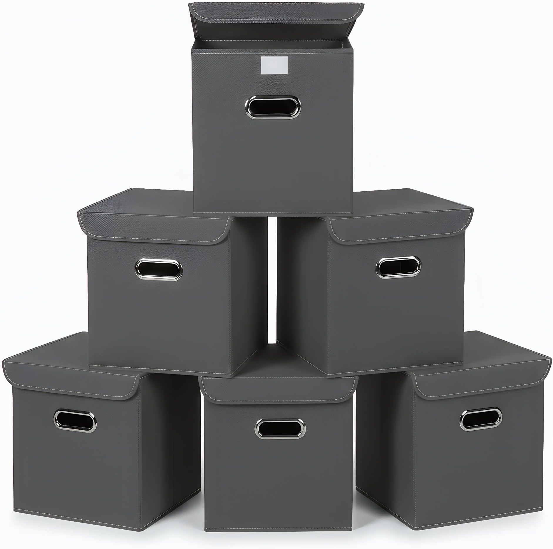 Closet Organizers Fabric Storage Bins With Lids Collapsible Cube Storage Organizer Basket With Handles,Storage Boxes for Clothes Storage,Office,Laundry,Shelves,6 Pack,（Grey